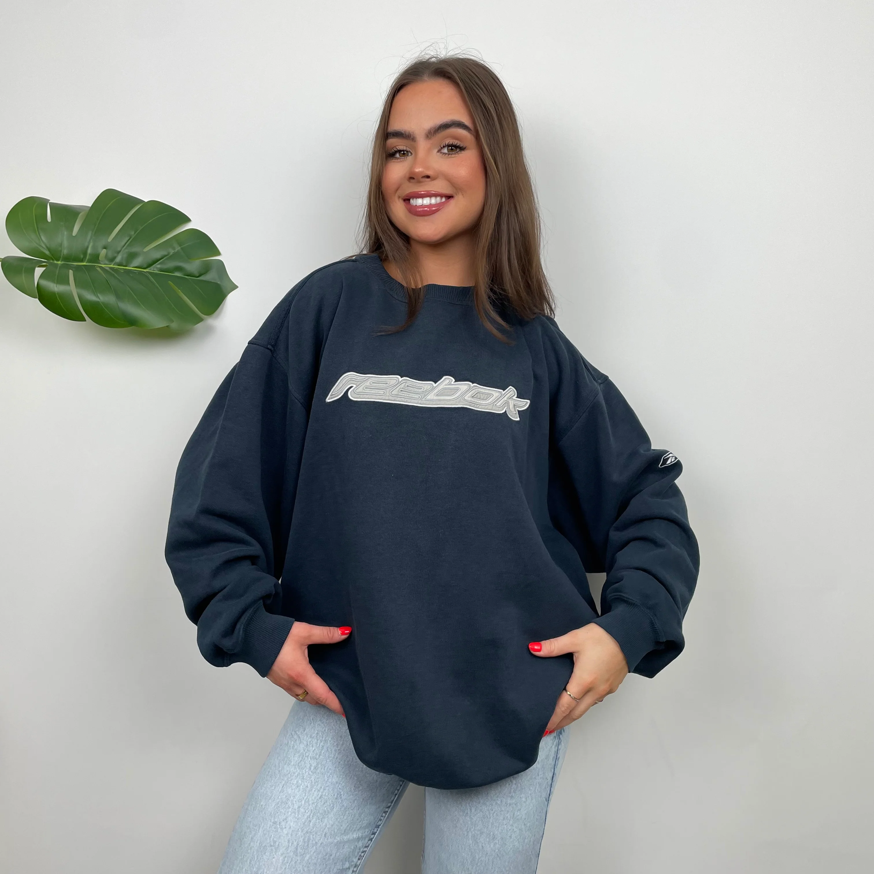 Reebok Navy Embroidered Spell Out Sweatshirt (L) - Image 7