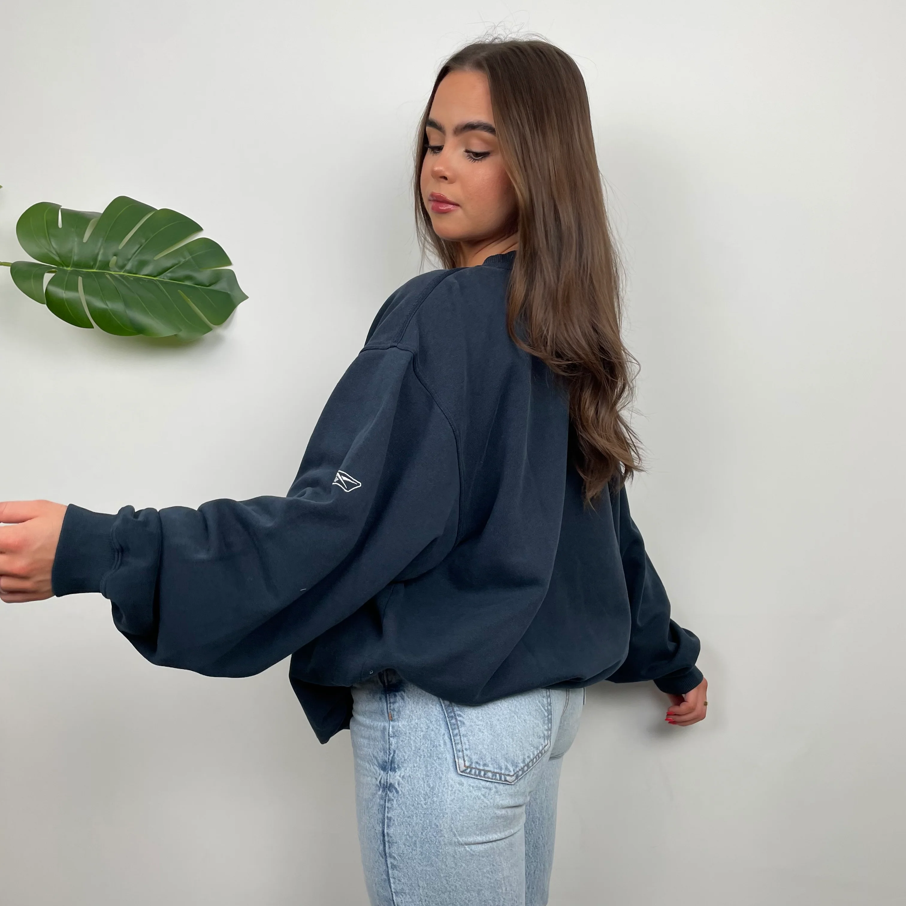 Reebok Navy Embroidered Spell Out Sweatshirt (L) - Image 8