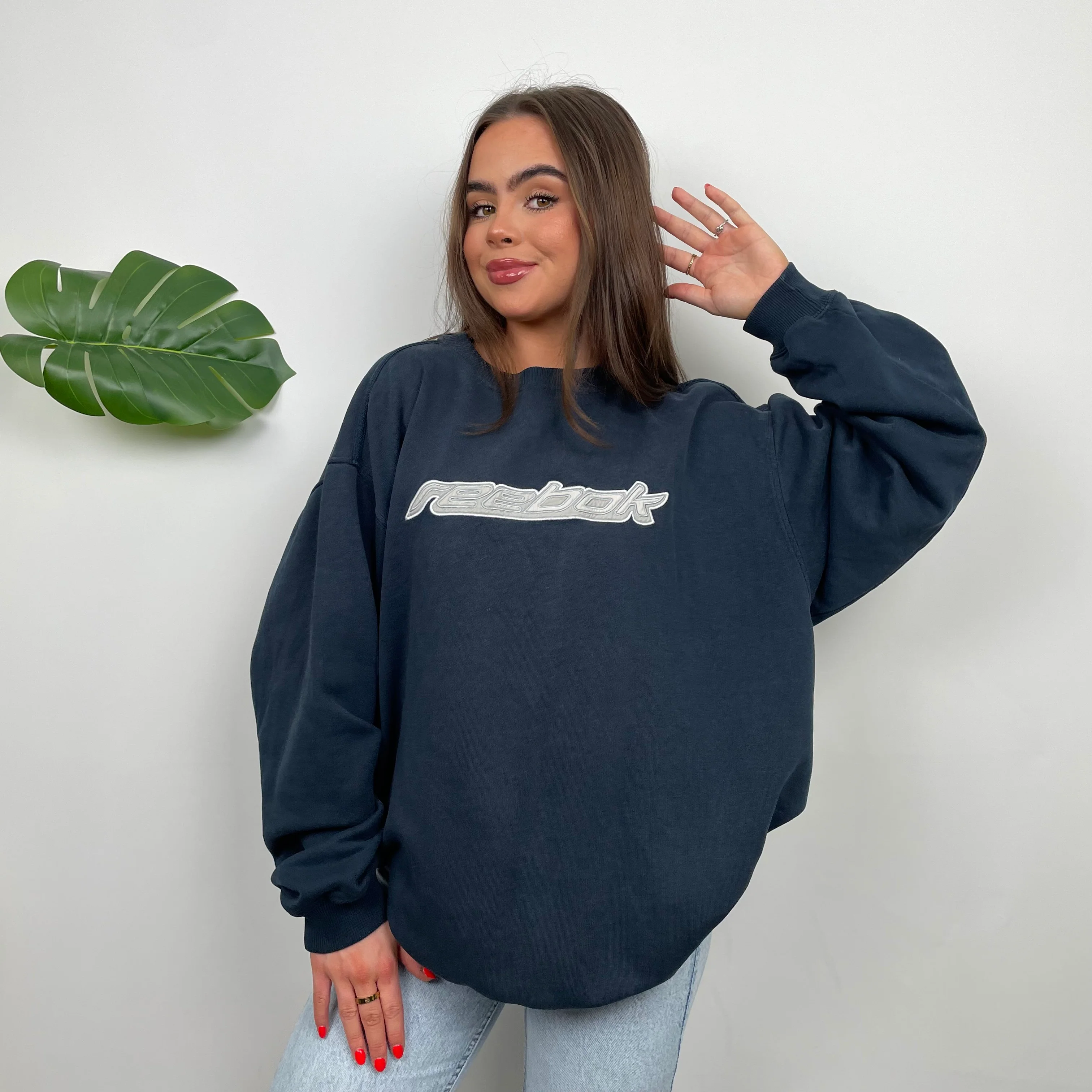 Reebok Navy Embroidered Spell Out Sweatshirt (L) - Image 9
