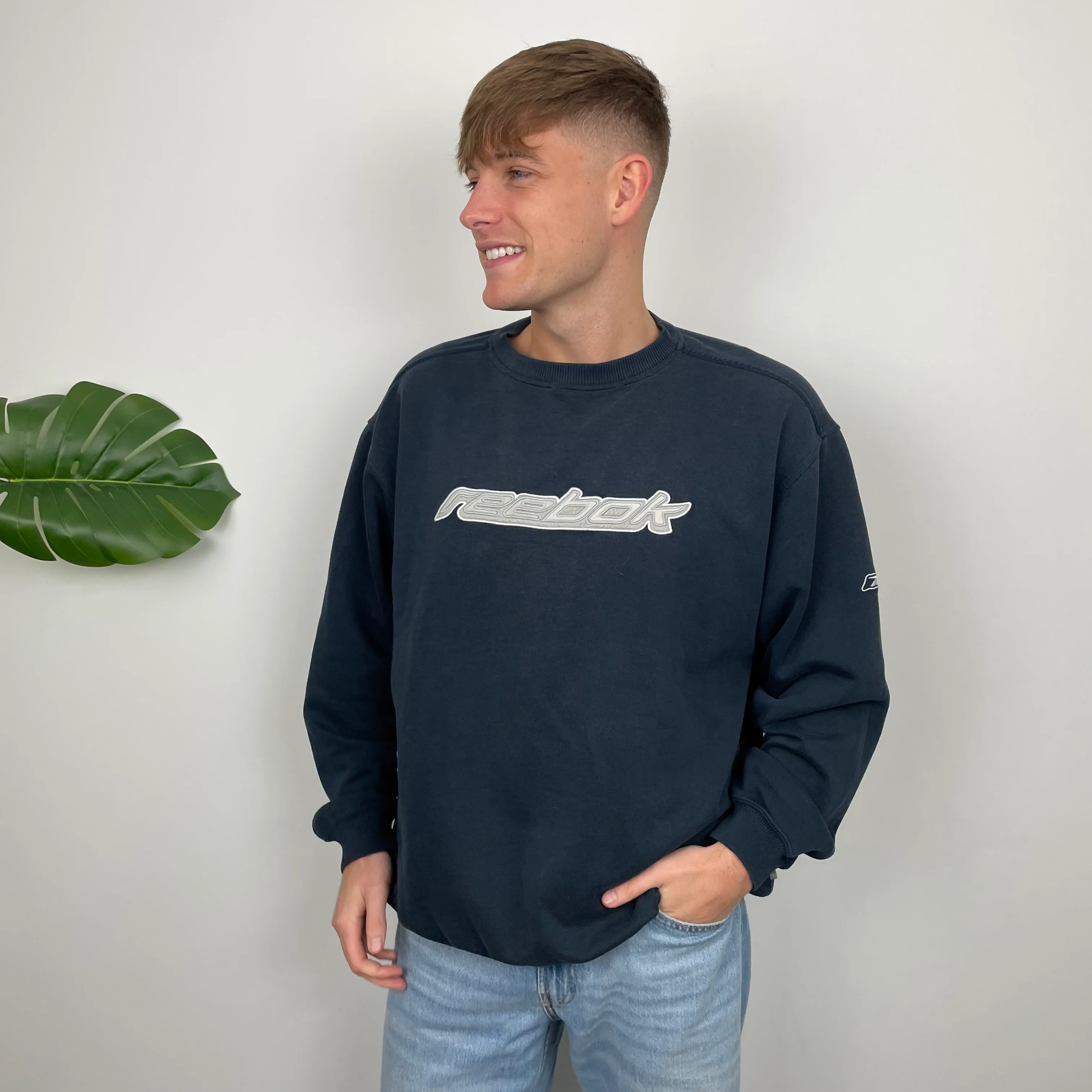 Reebok Navy Embroidered Spell Out Sweatshirt (L) - Image 3