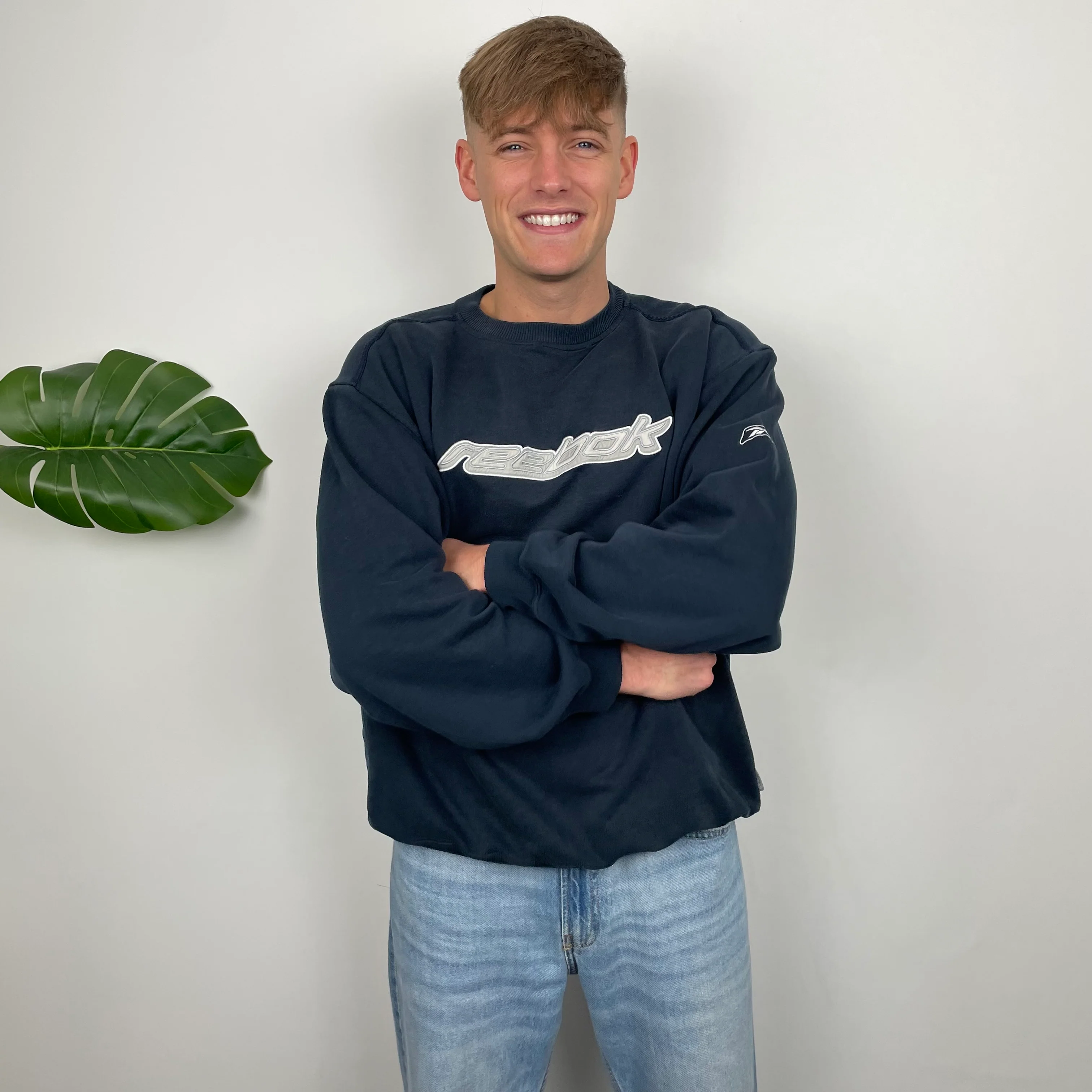 Reebok Navy Embroidered Spell Out Sweatshirt (L) - Image 5