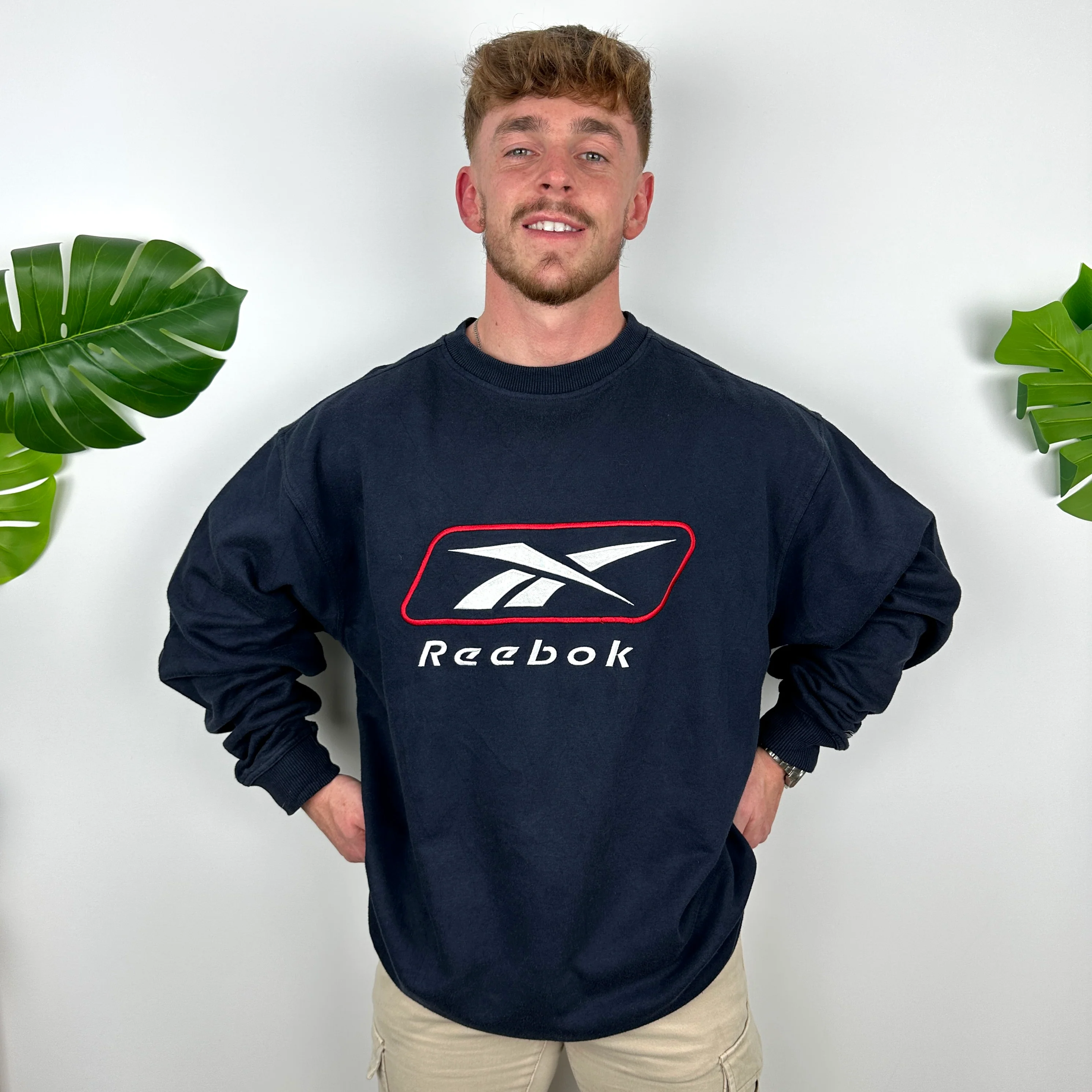 Reebok Navy Embroidered Spell Out Sweatshirt (L) - Image 3