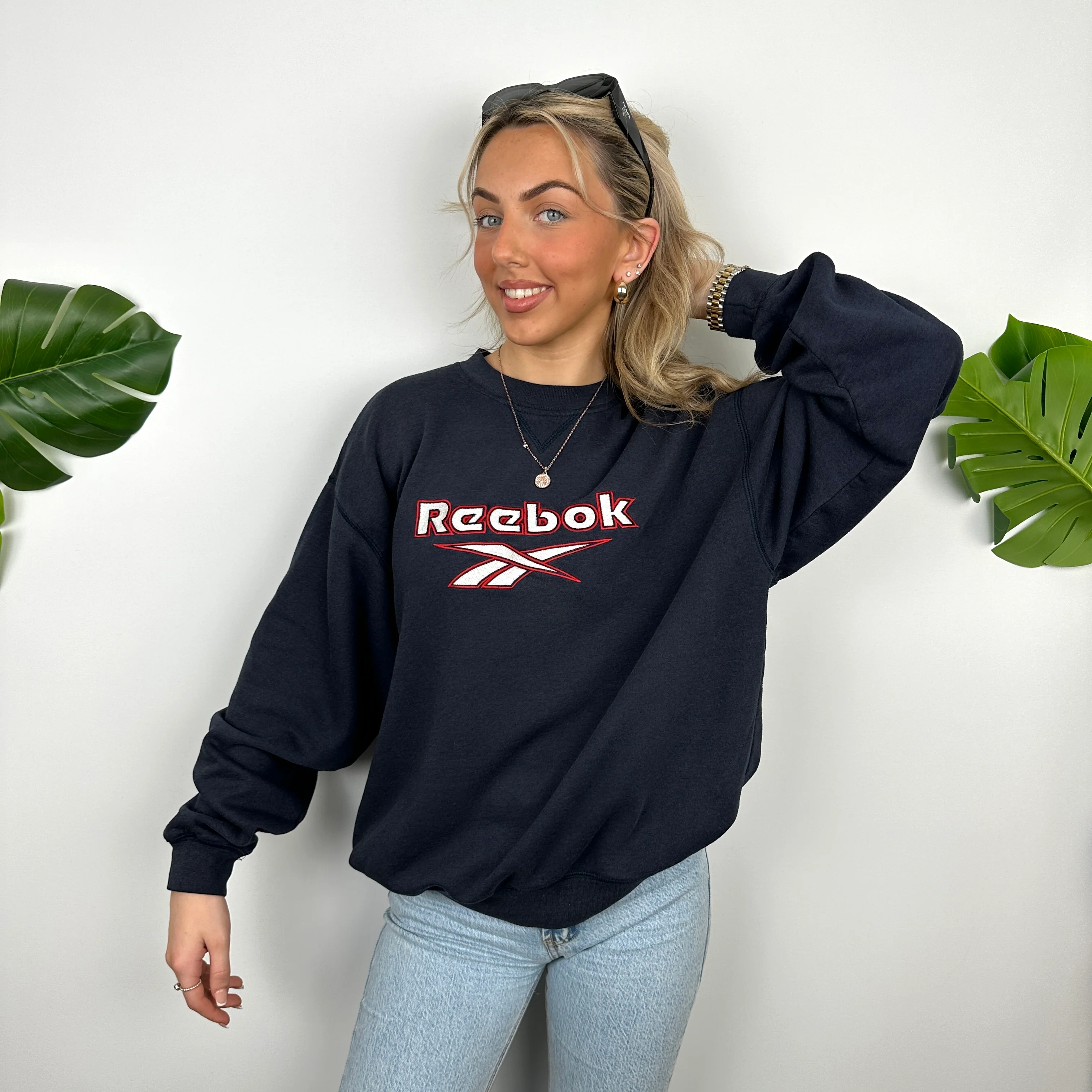 Reebok Navy Embroidered Spell Out Sweatshirt (M) - Image 3