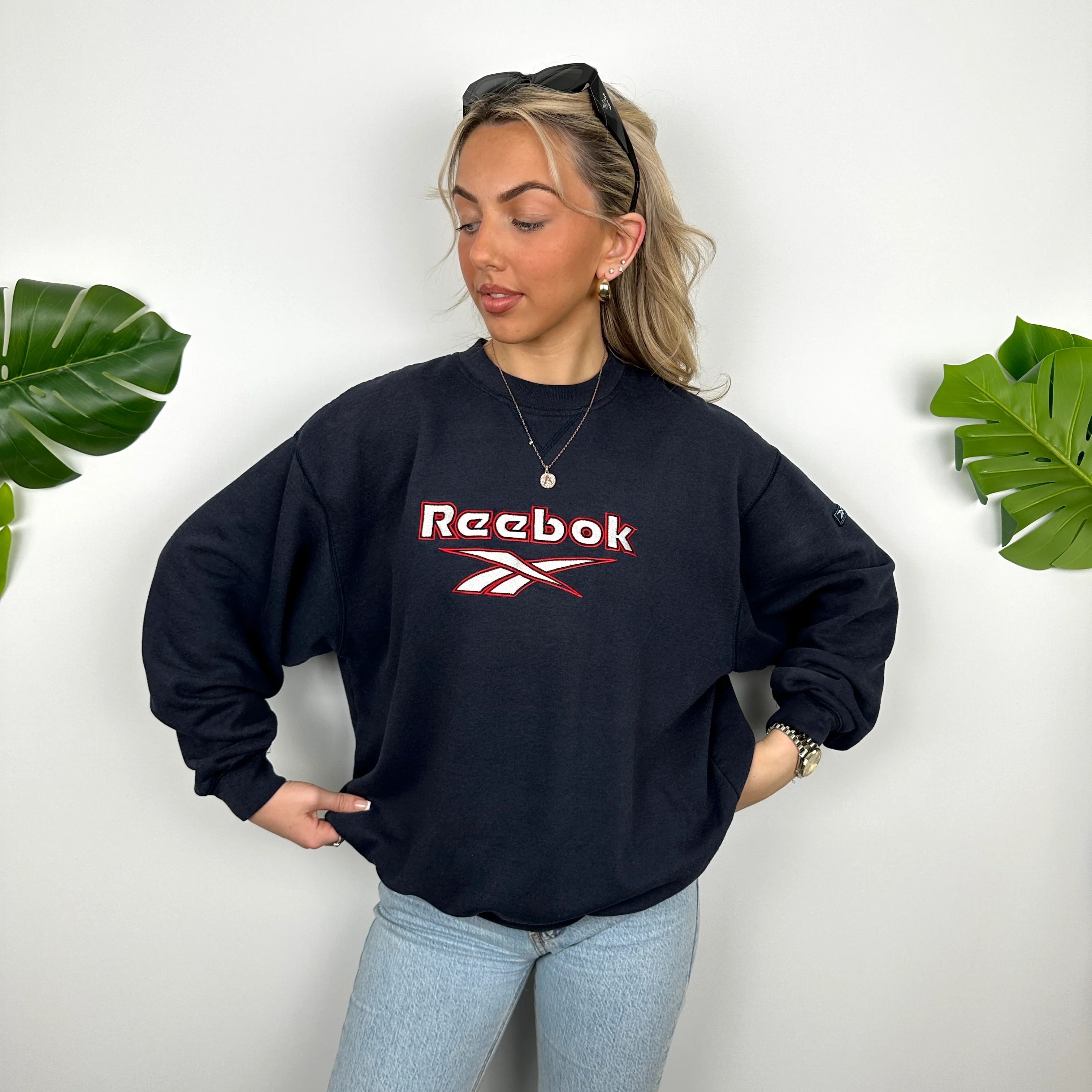 Reebok Navy Embroidered Spell Out Sweatshirt (M) - Image 4