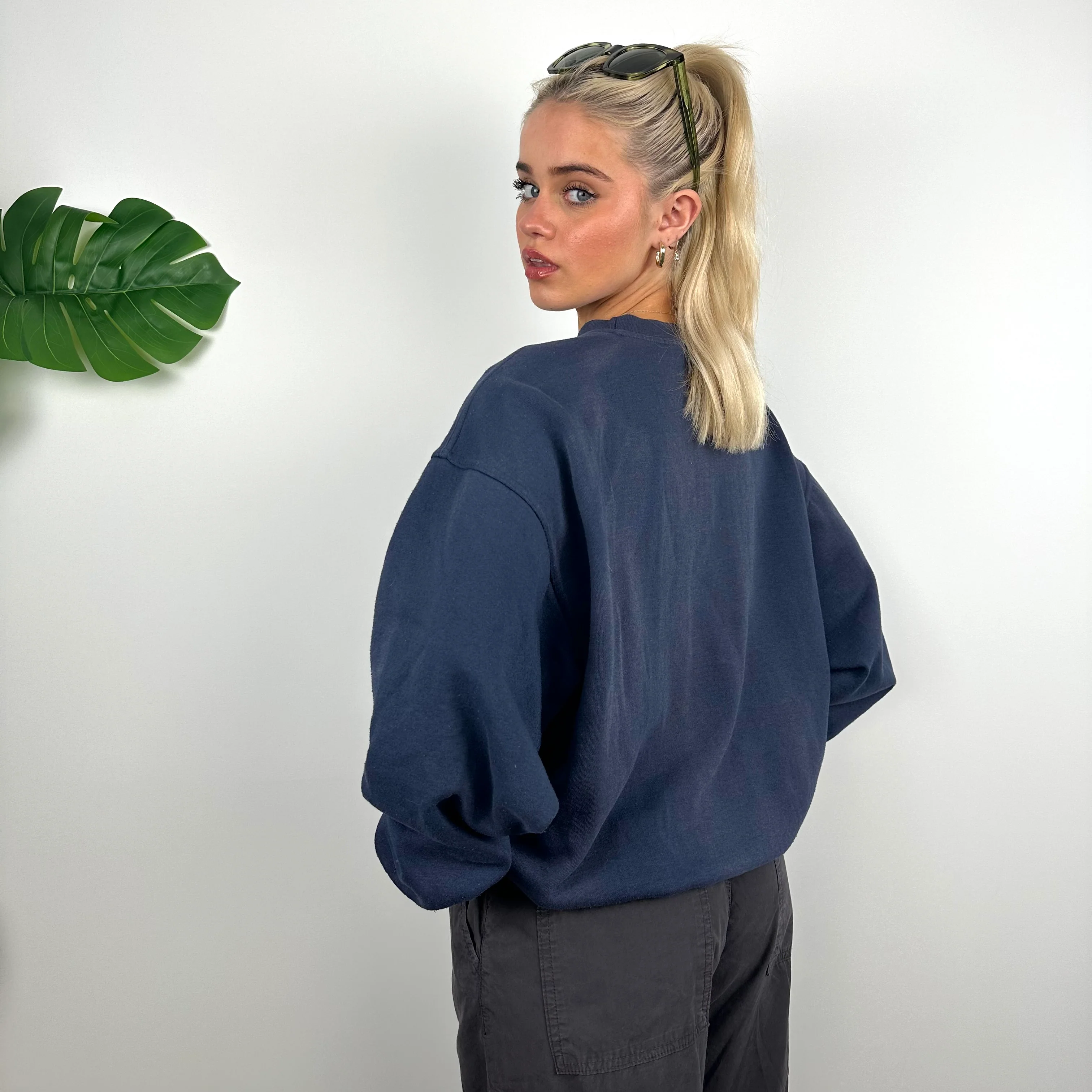Reebok Navy Embroidered Spell Out Sweatshirt (S) - Image 4