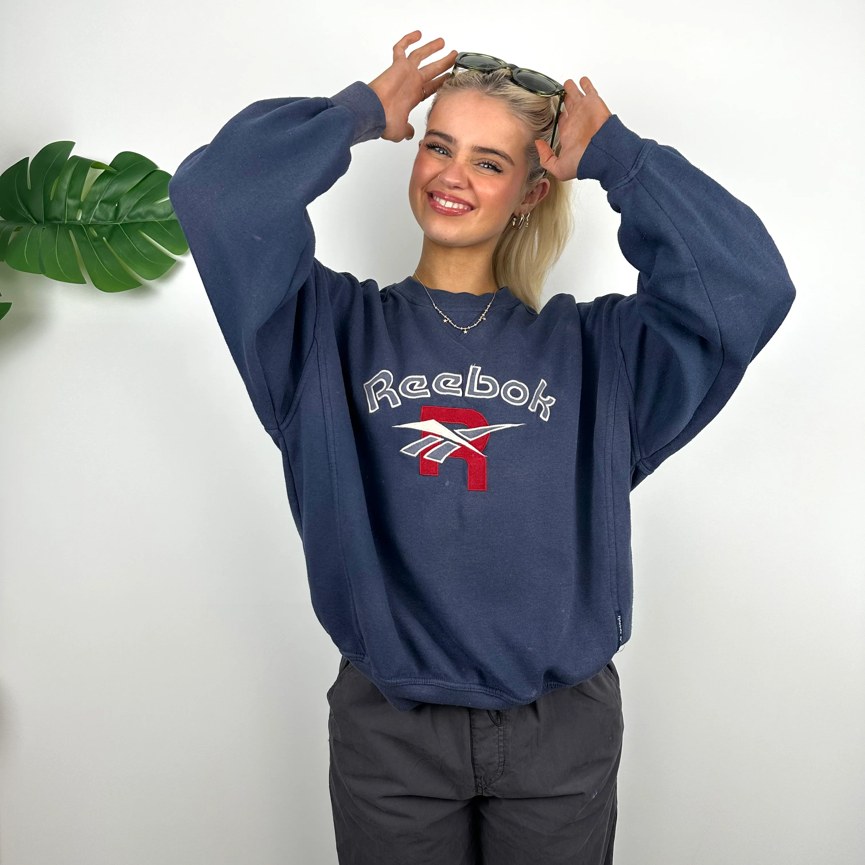 Reebok Navy Embroidered Spell Out Sweatshirt (S) - Image 7