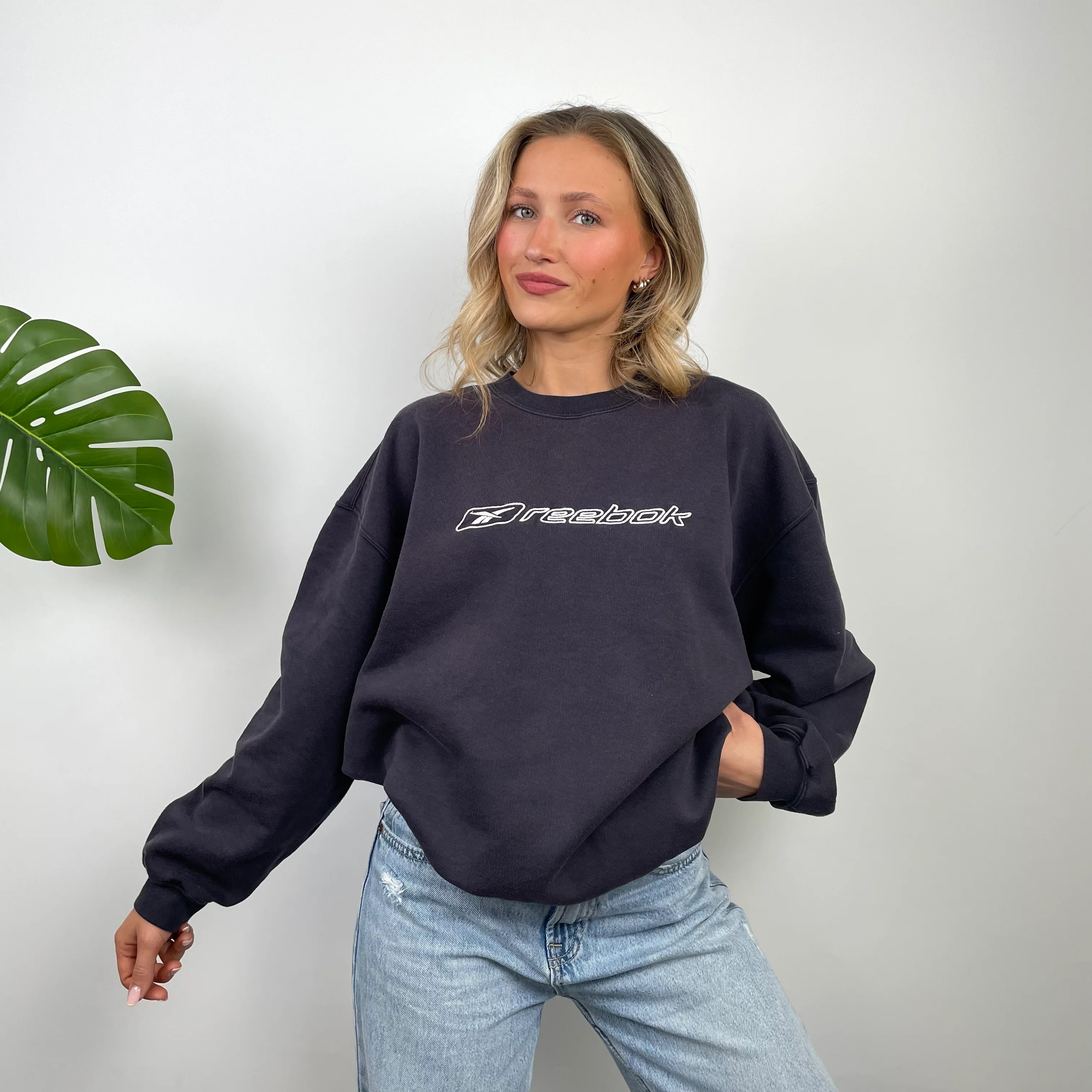 Reebok Navy Embroidered Spell Out Sweatshirt (S) - Image 2