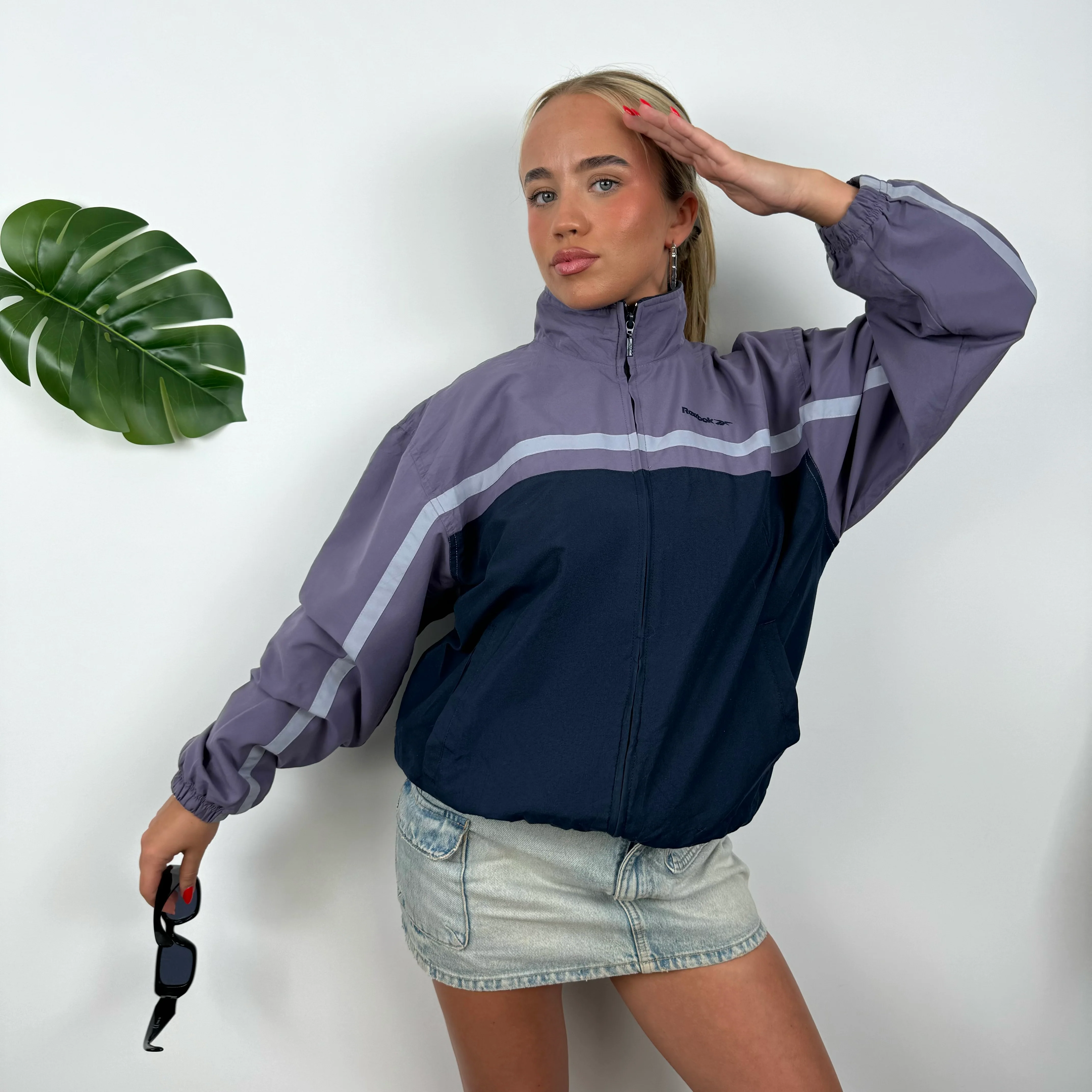 Reebok Purple Embroidered Spell Out Windbreaker Jacket (M) - Image 2