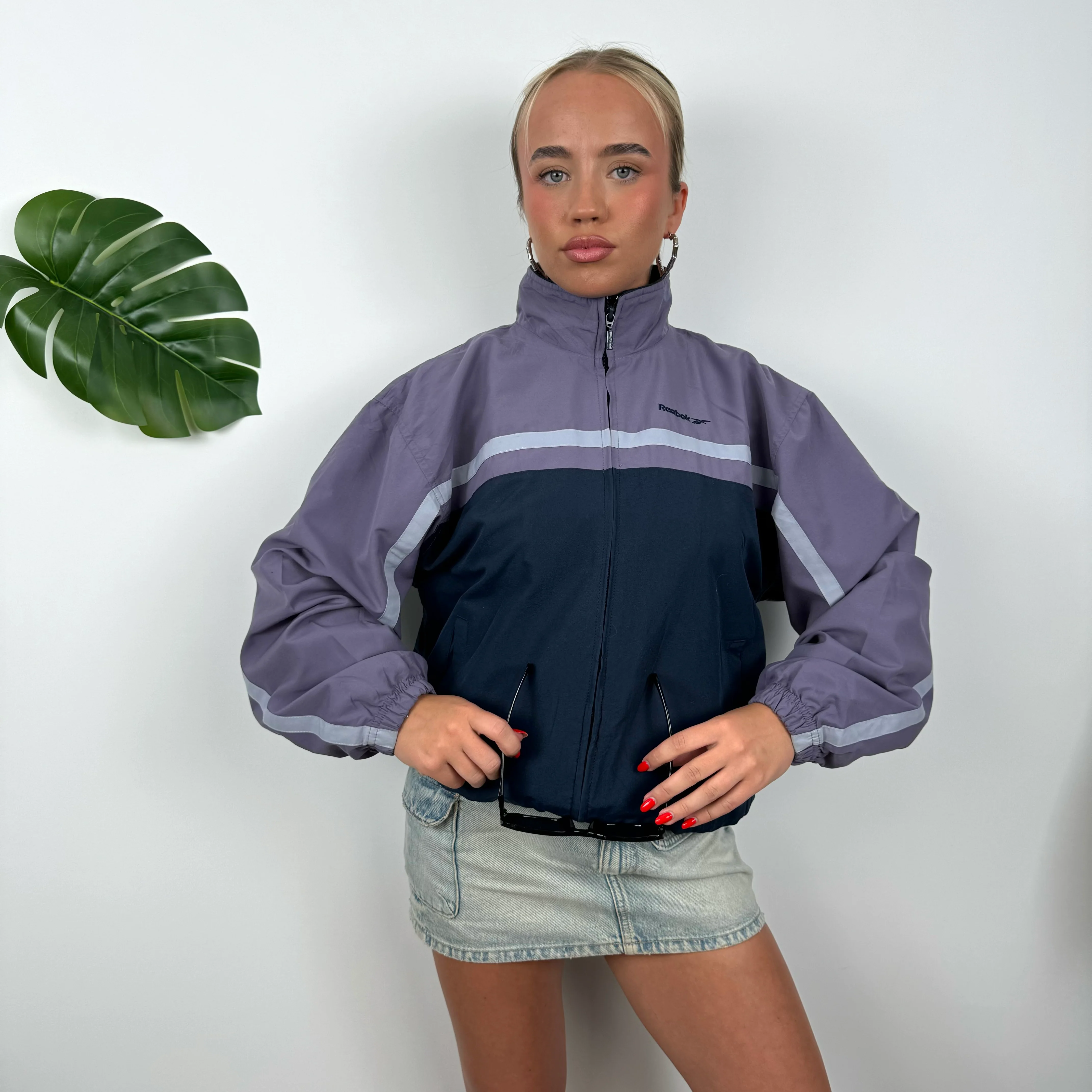Reebok Purple Embroidered Spell Out Windbreaker Jacket (M) - Image 3