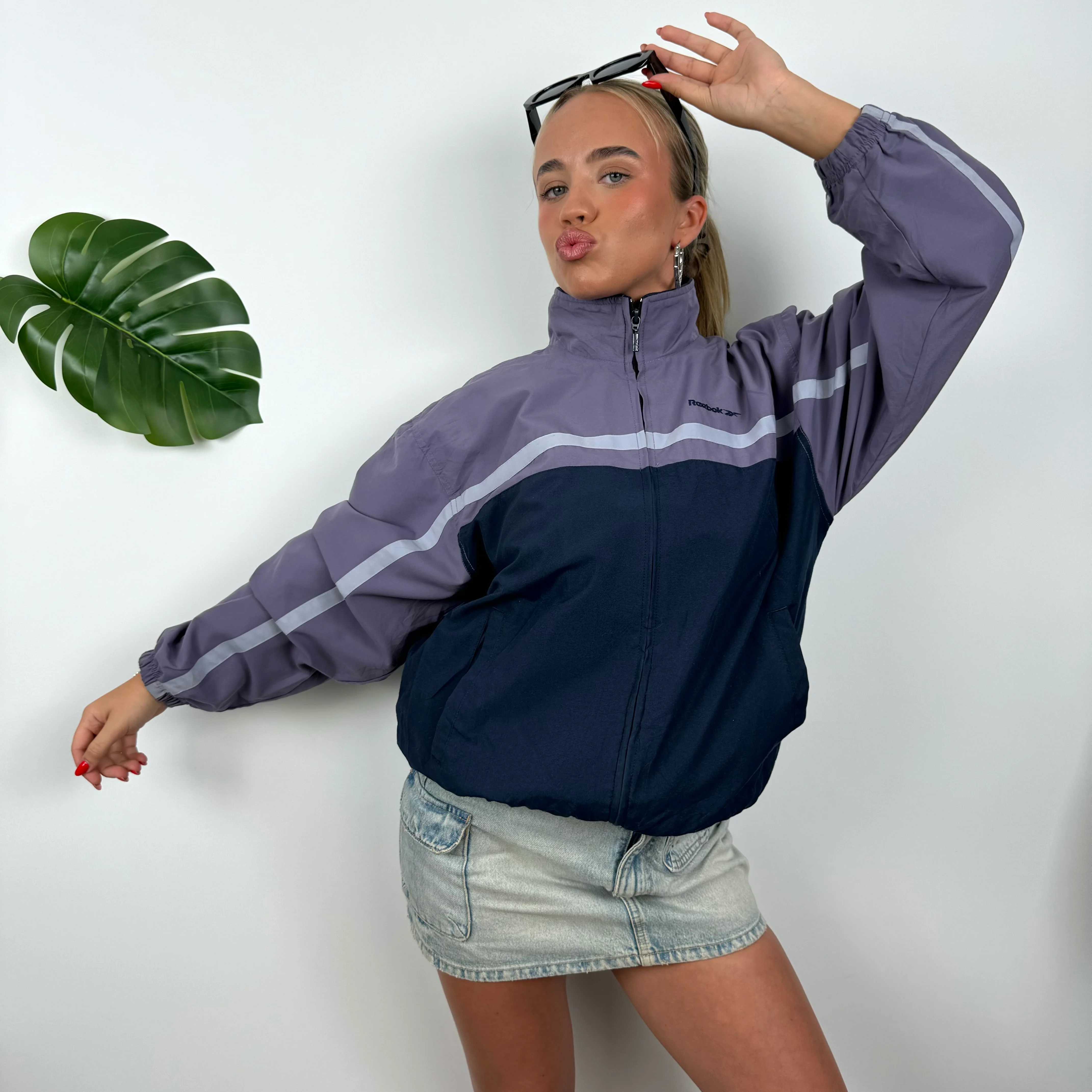 Reebok Purple Embroidered Spell Out Windbreaker Jacket (M) - Image 4