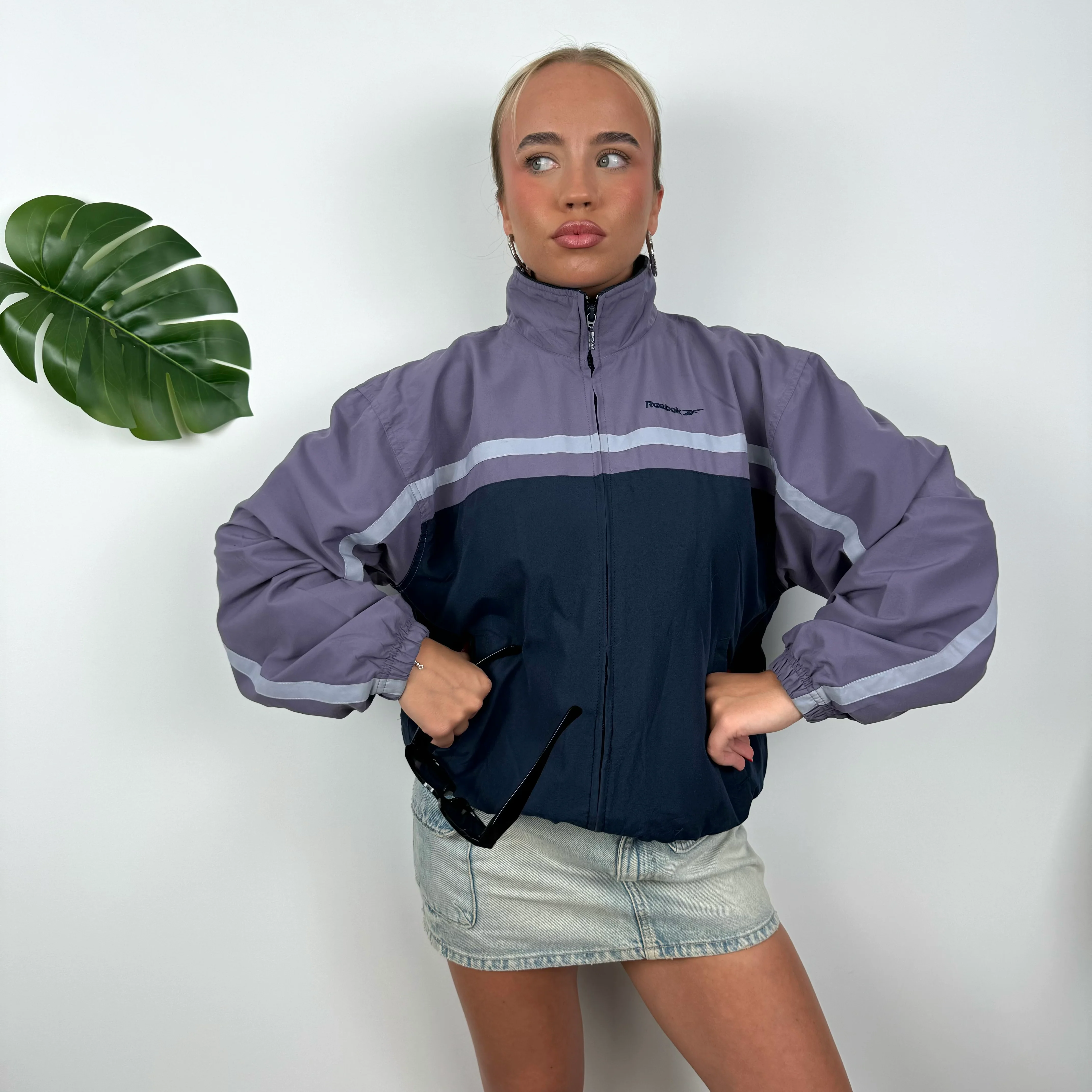 Reebok Purple Embroidered Spell Out Windbreaker Jacket (M) - Image 5