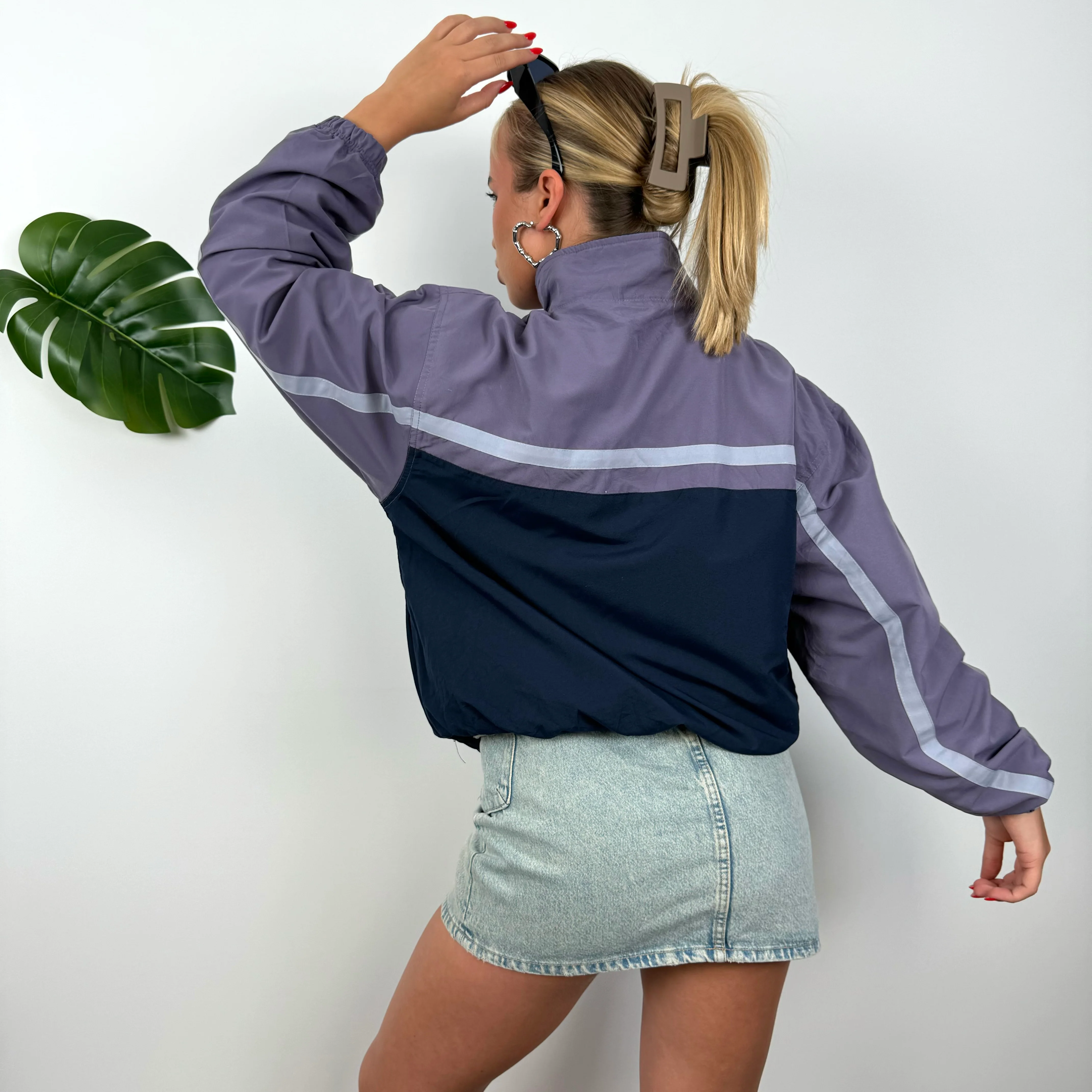Reebok Purple Embroidered Spell Out Windbreaker Jacket (M) - Image 6