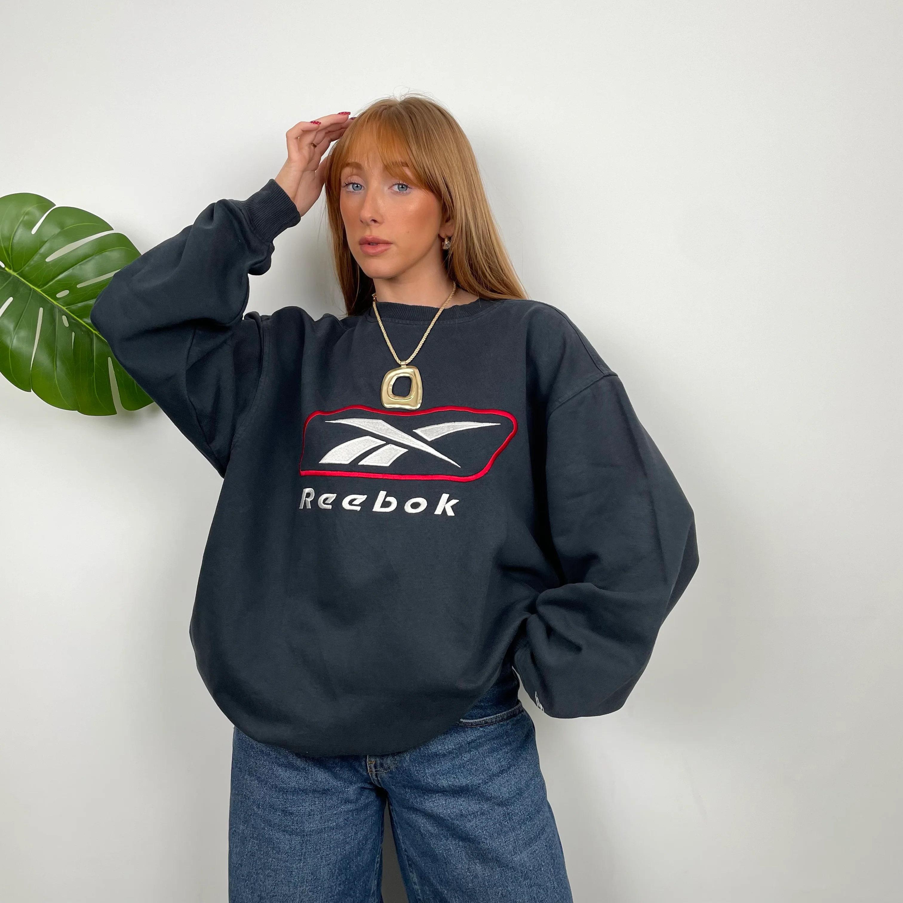 Reebok RARE Black Embroidered Spell Out Sweatshirt (M)