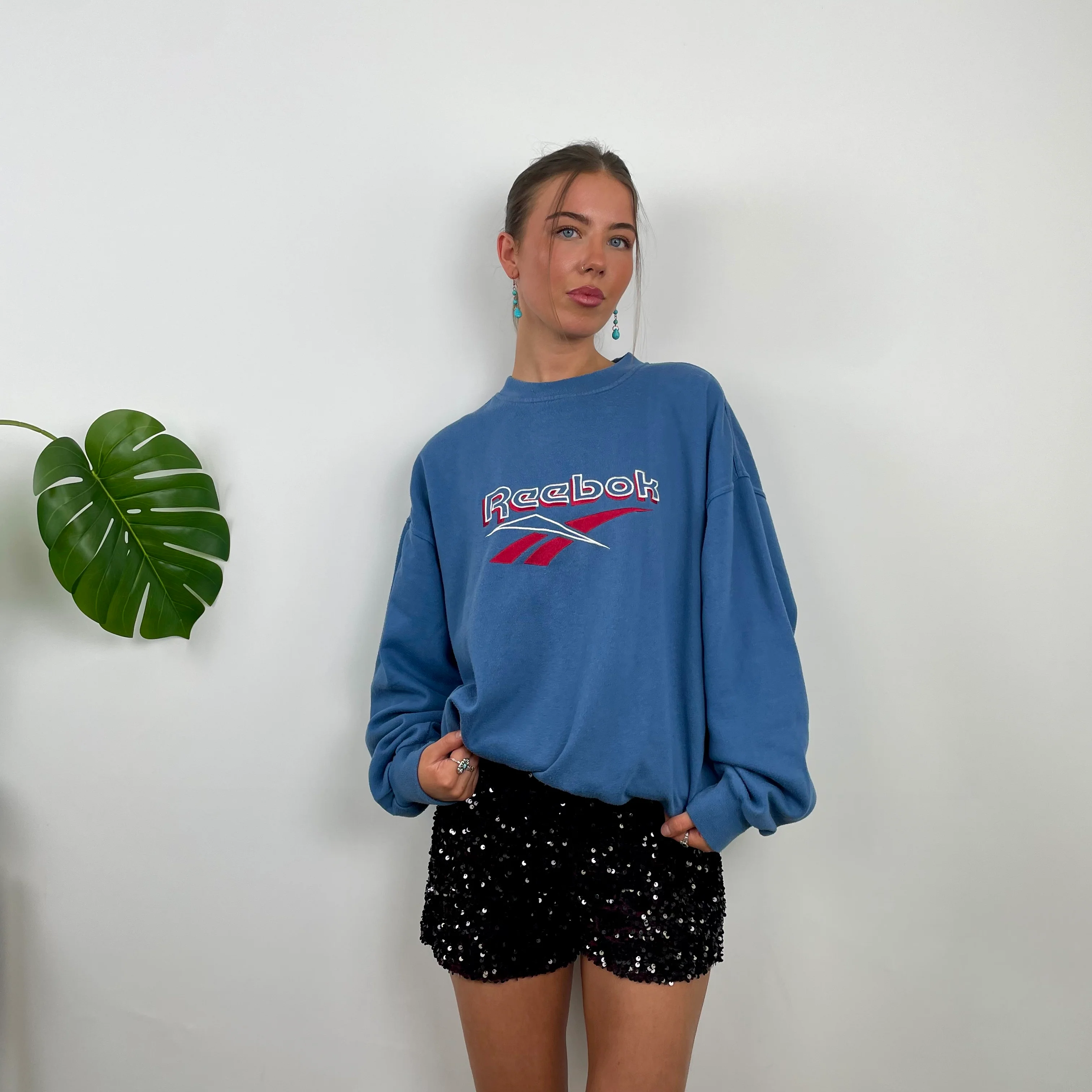 Reebok RARE Blue Embroidered Spell Out Sweatshirt (L) - Image 3