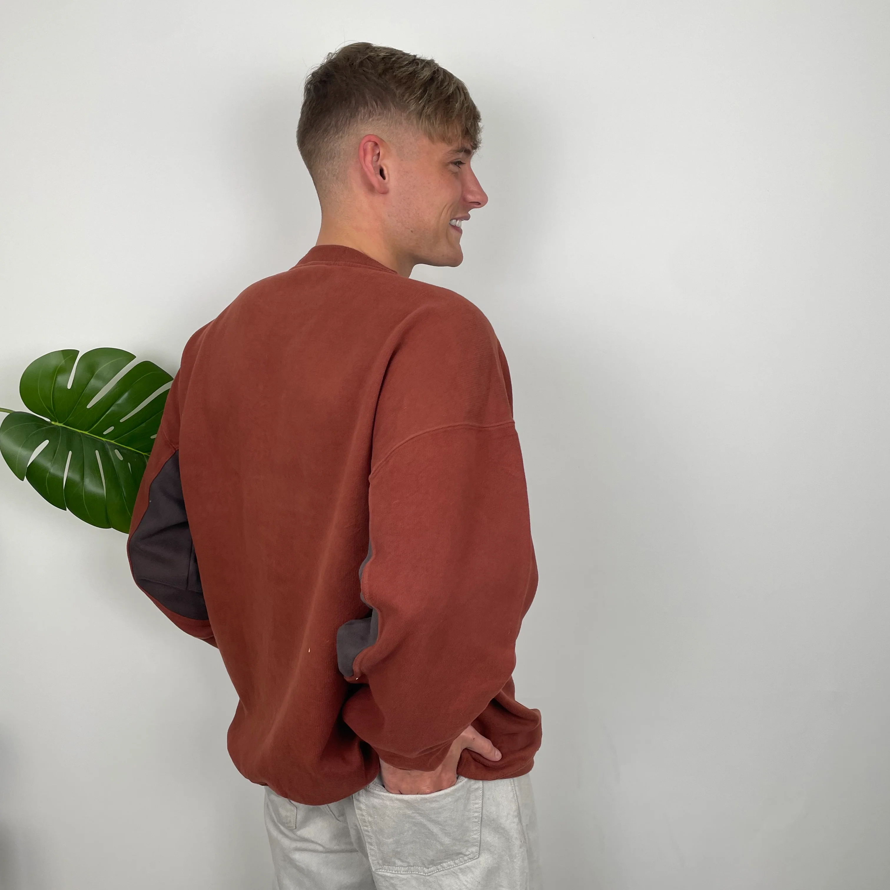 Reebok RARE Burnt Sienna Brown Embroidered Spell Out Sweatshirt (XL) - Image 9