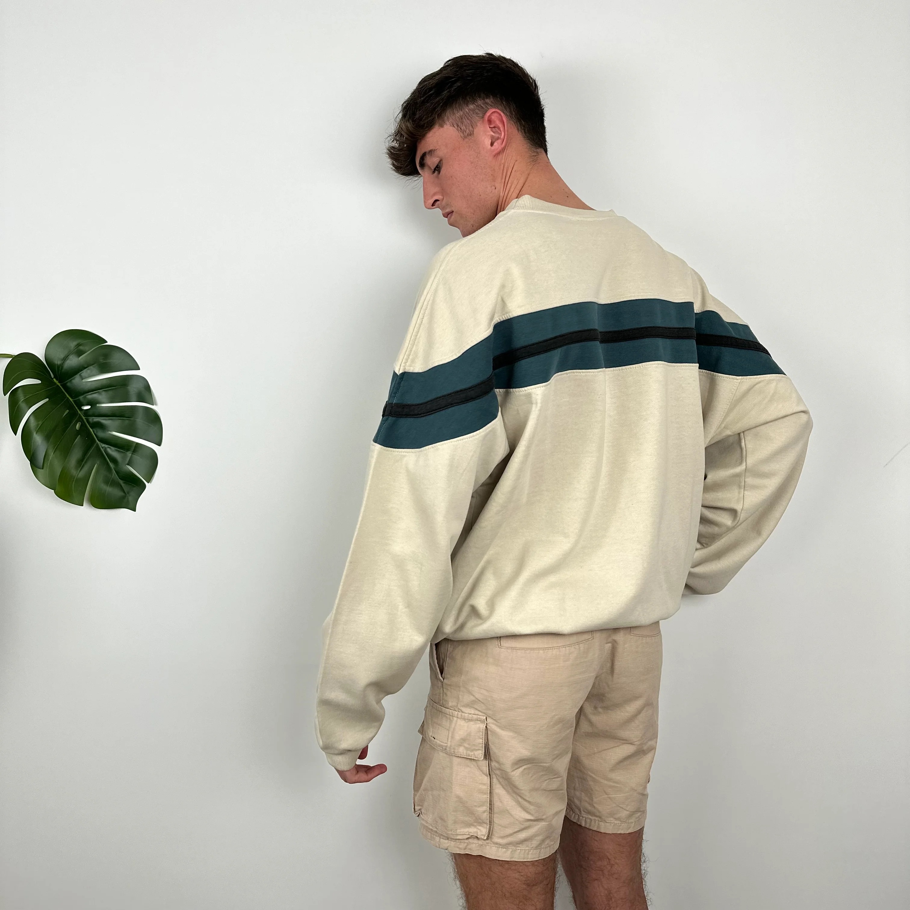 Reebok Cream Embroidered Spell Out Sweatshirt (XL) - Image 4