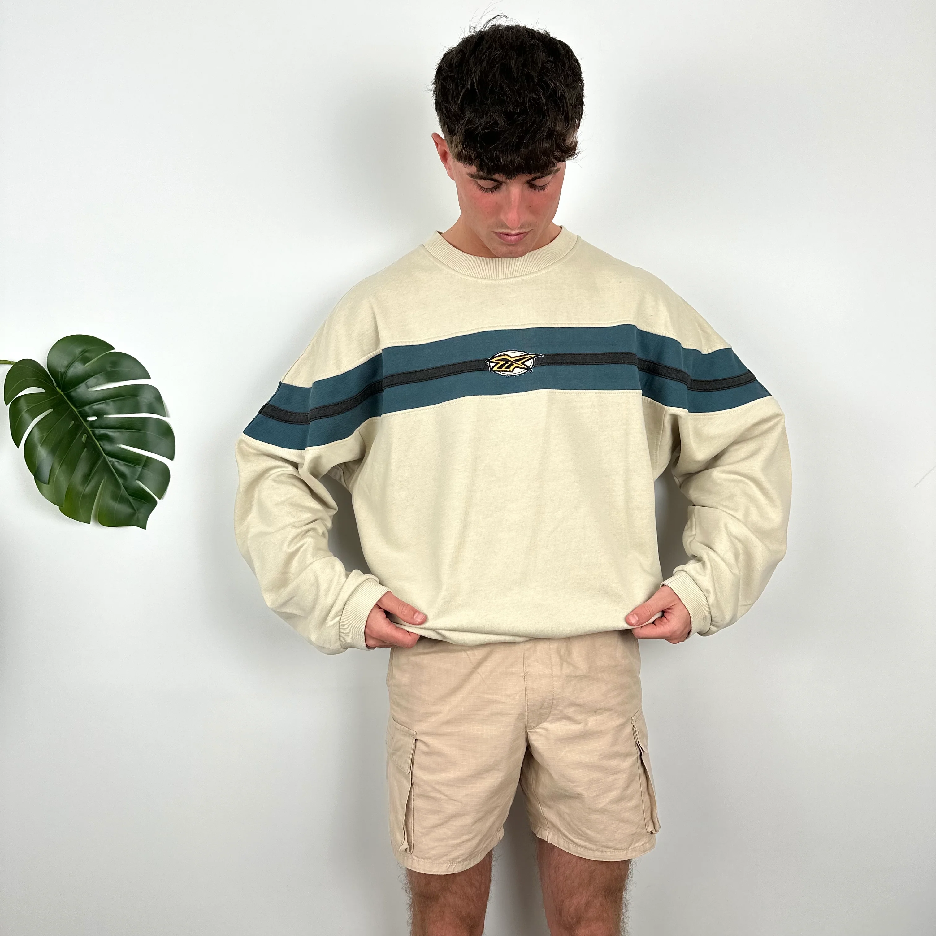 Reebok Cream Embroidered Spell Out Sweatshirt (XL) - Image 5