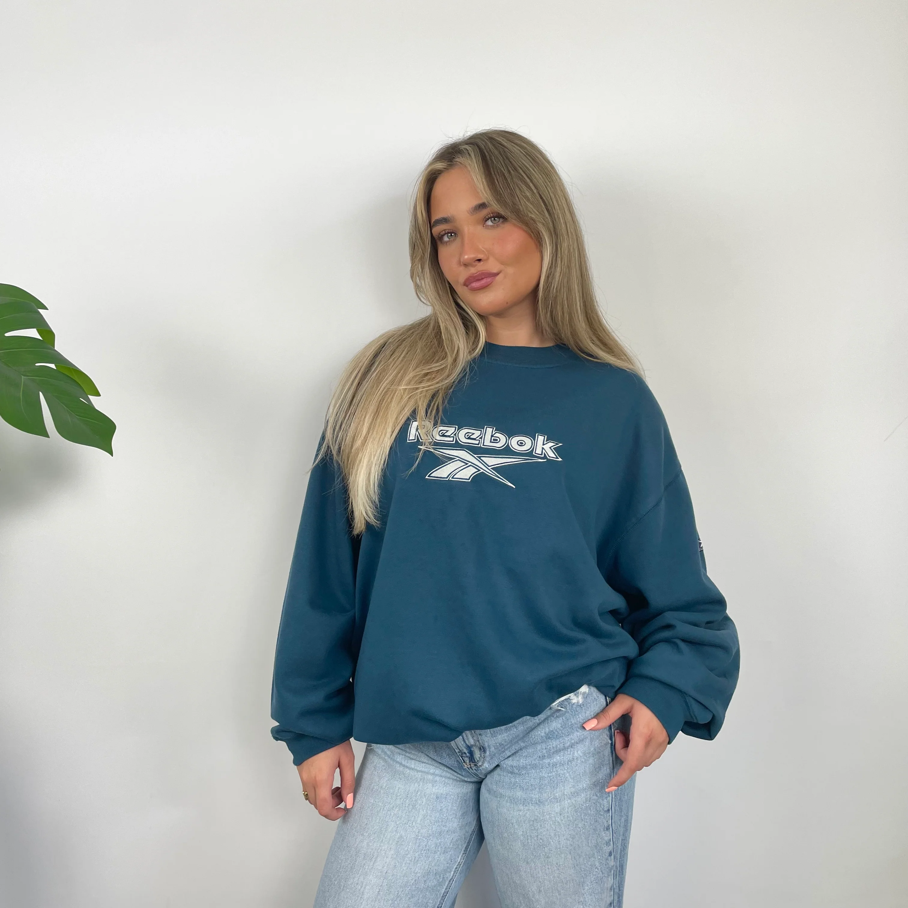Reebok RARE Green Embroidered Spell Out Sweatshirt (L)