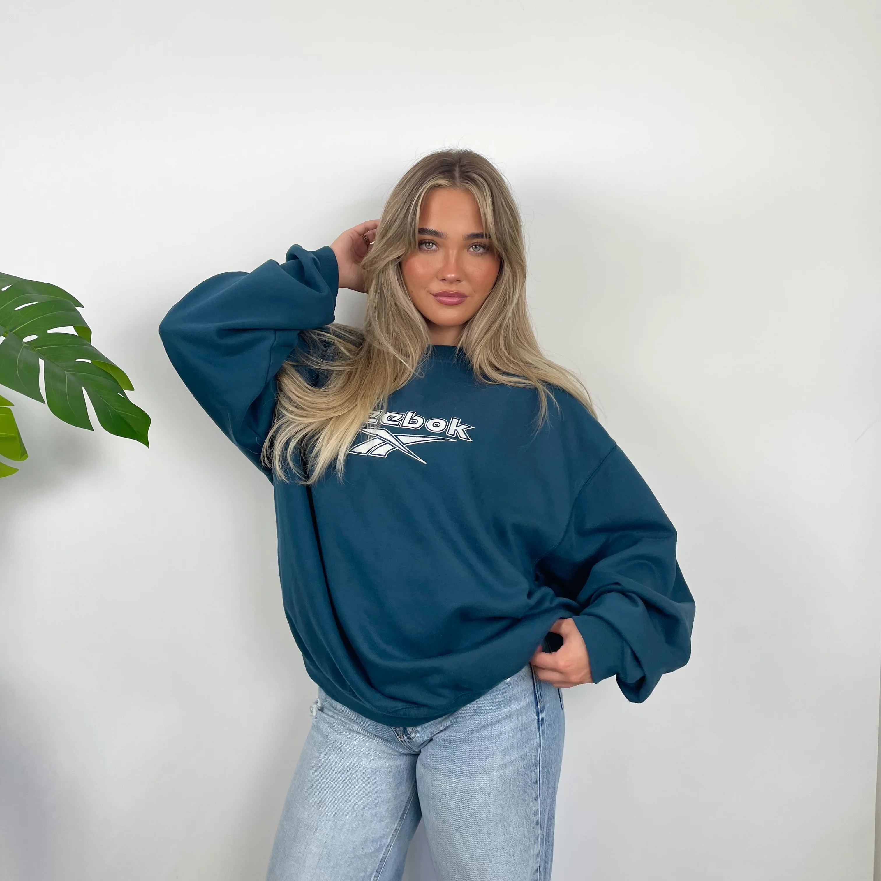 Reebok RARE Green Embroidered Spell Out Sweatshirt (L) - Image 6