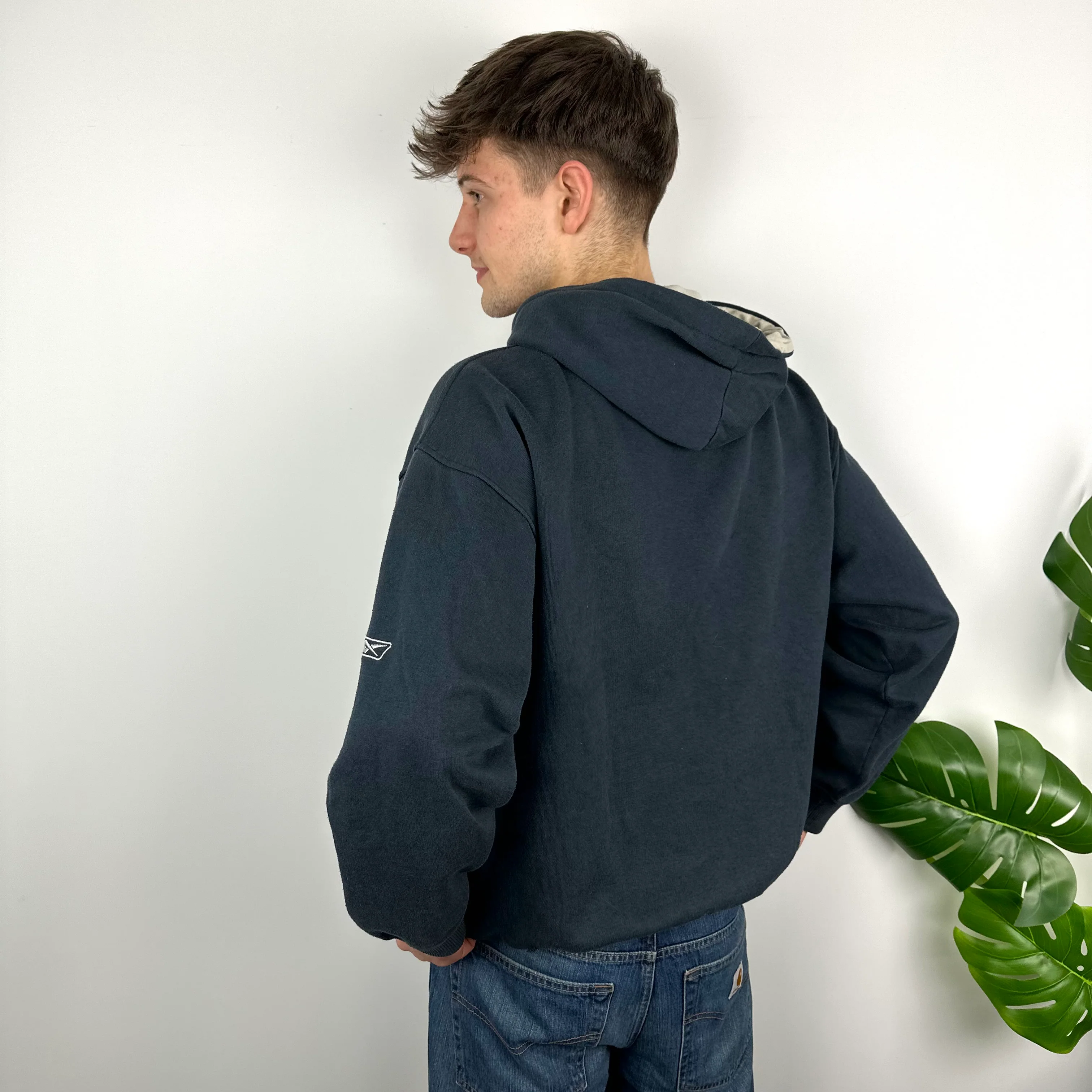 Reebok RARE Navy Embroidered Spell Out Hoodie (M) - Image 5