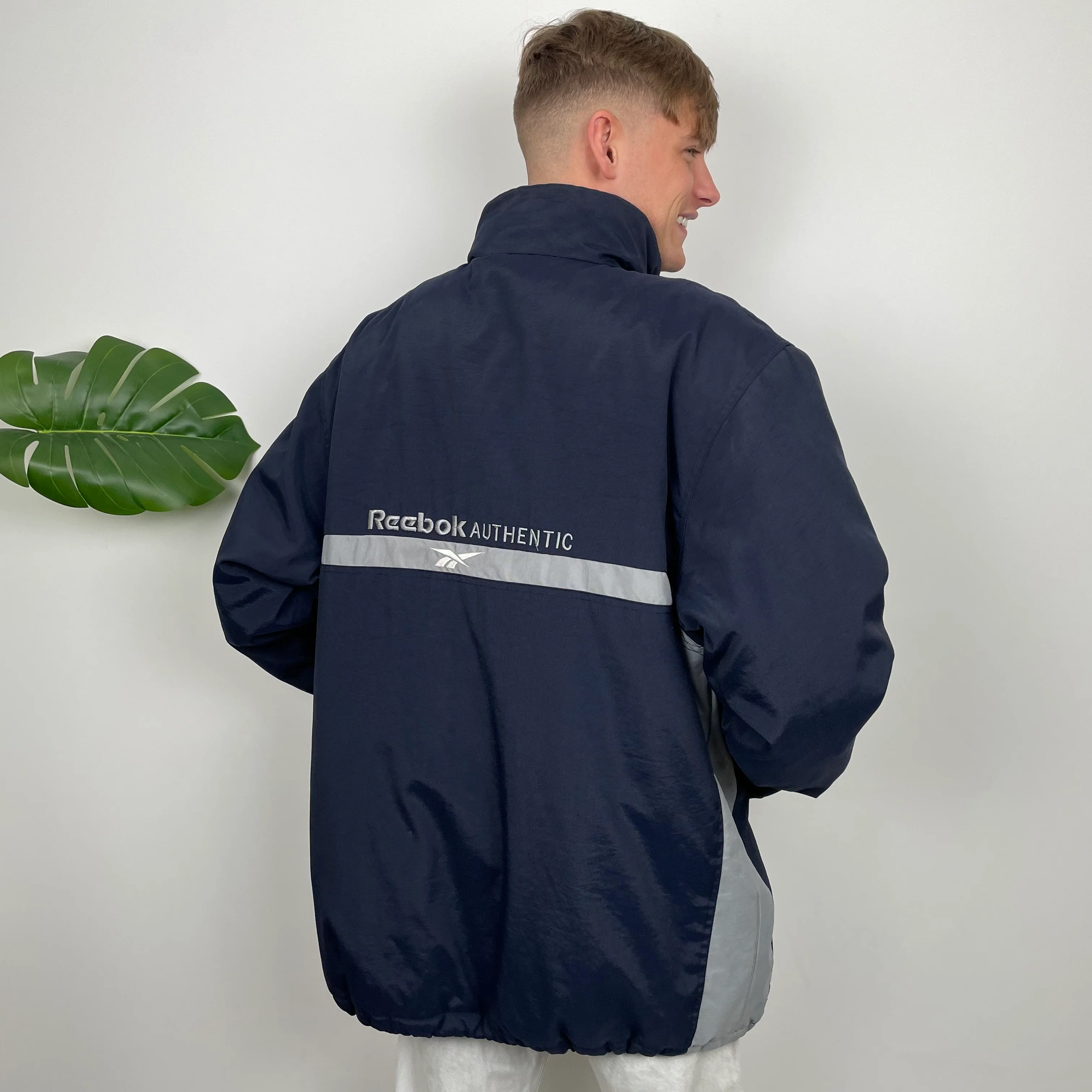 Reebok RARE Navy Embroidered Spell Out Padded Jacket (XXL) - Image 6