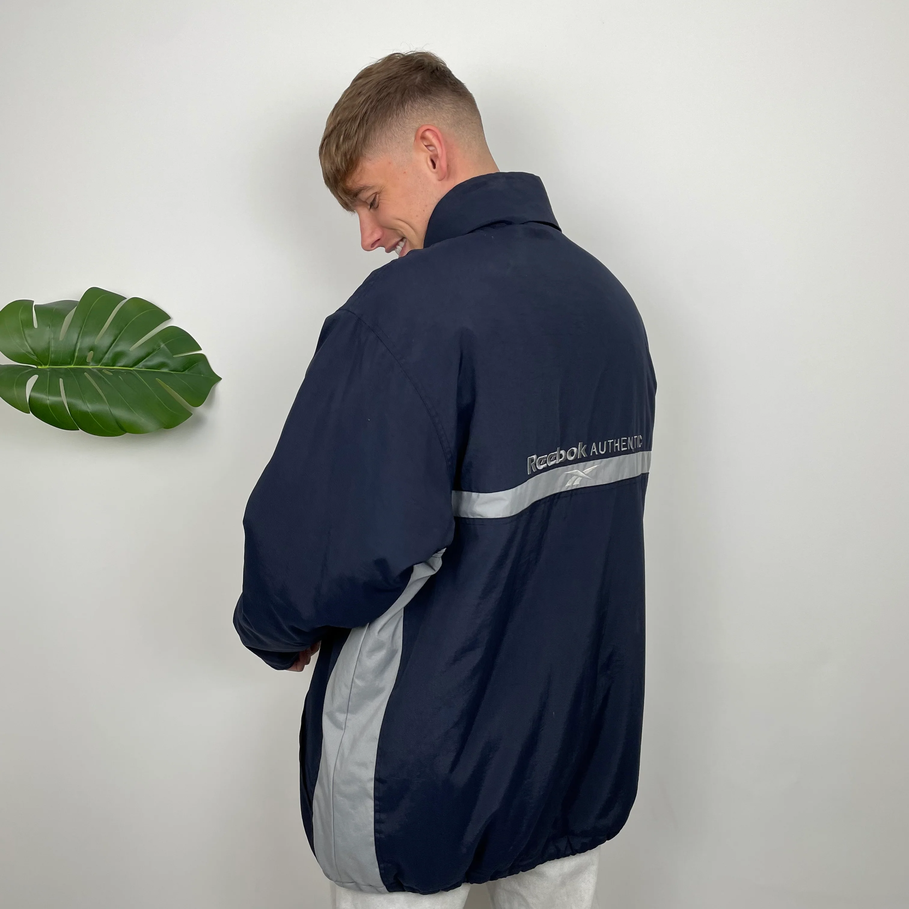 Reebok RARE Navy Embroidered Spell Out Padded Jacket (XXL) - Image 7