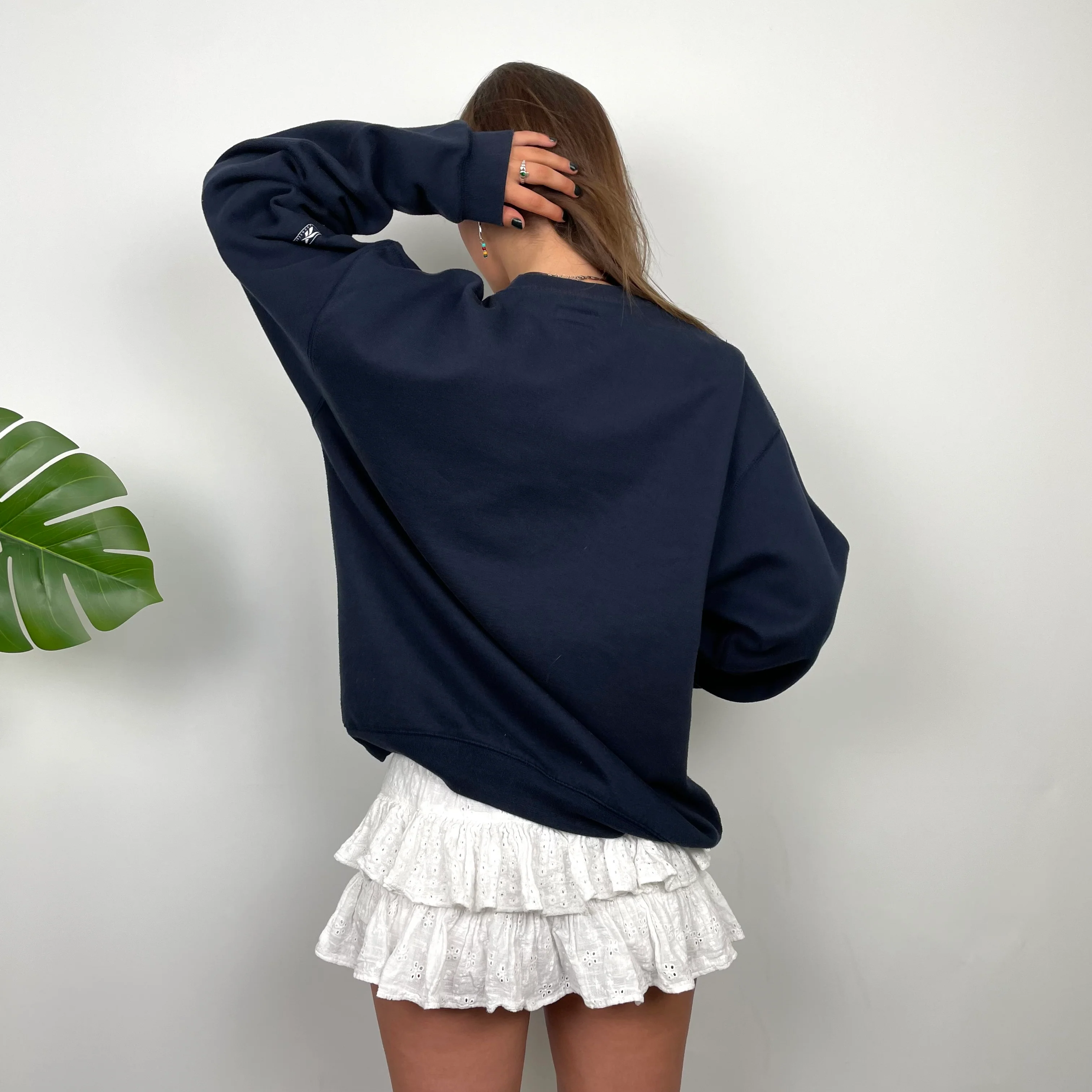 Reebok RARE Navy Embroidered Spell Out Sweatshirt (L) - Image 6