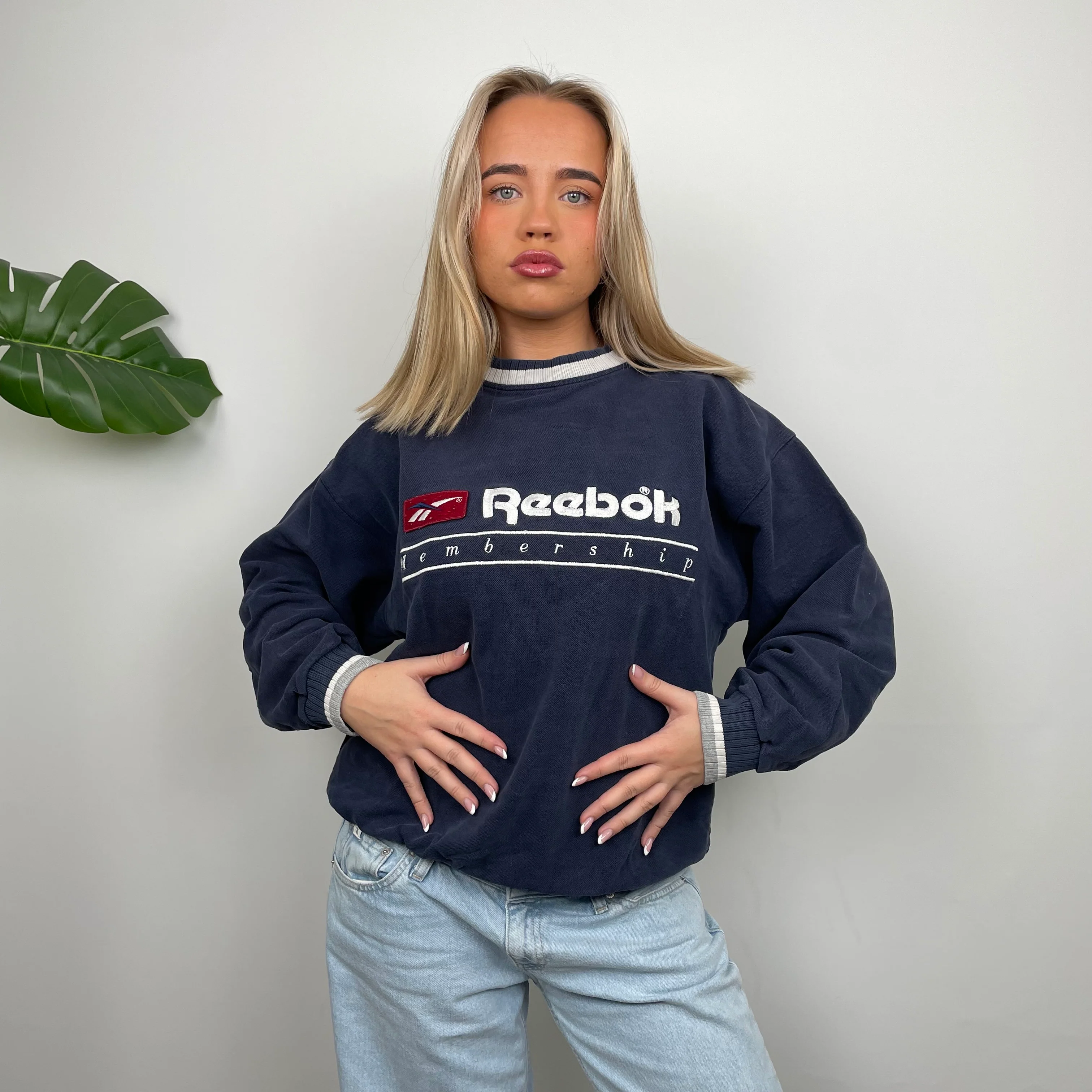 Reebok RARE Navy Embroidered Spell Out Sweatshirt (M)