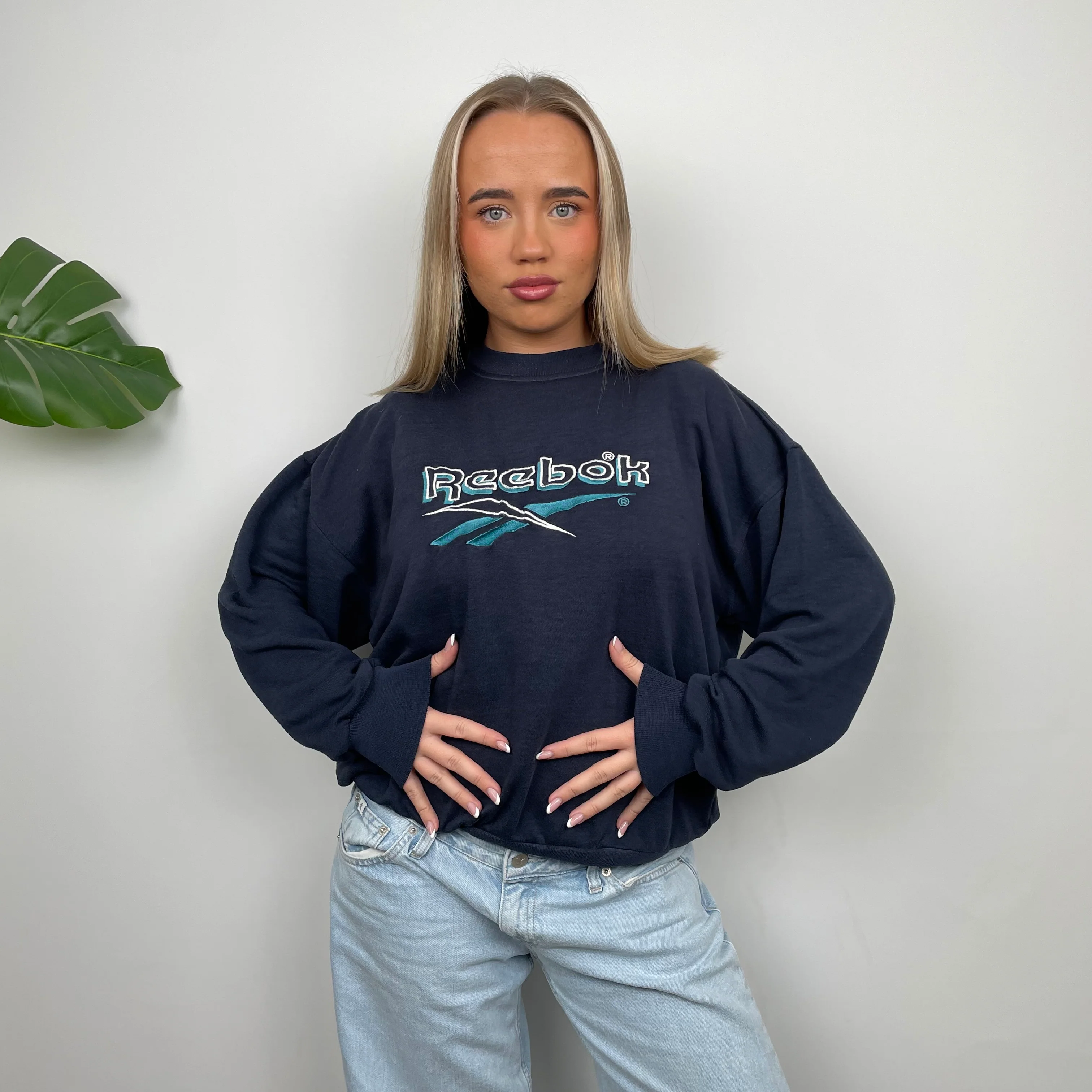 Reebok RARE Navy Embroidered Spell Out Sweatshirt (S)