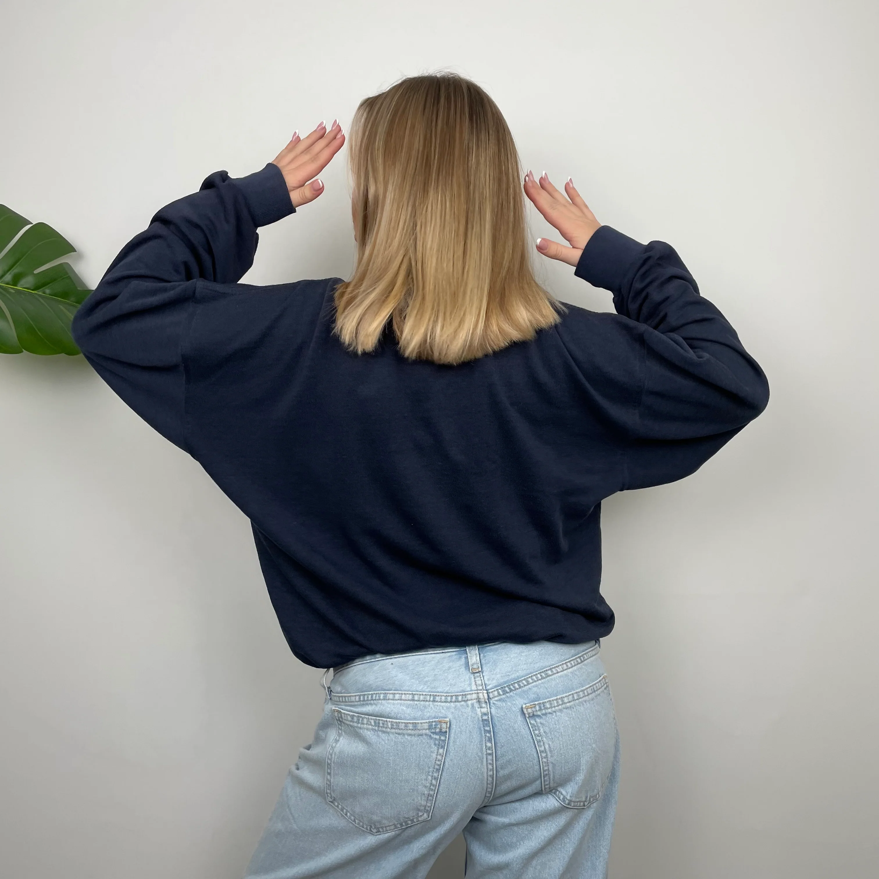 Reebok RARE Navy Embroidered Spell Out Sweatshirt (S) - Image 8