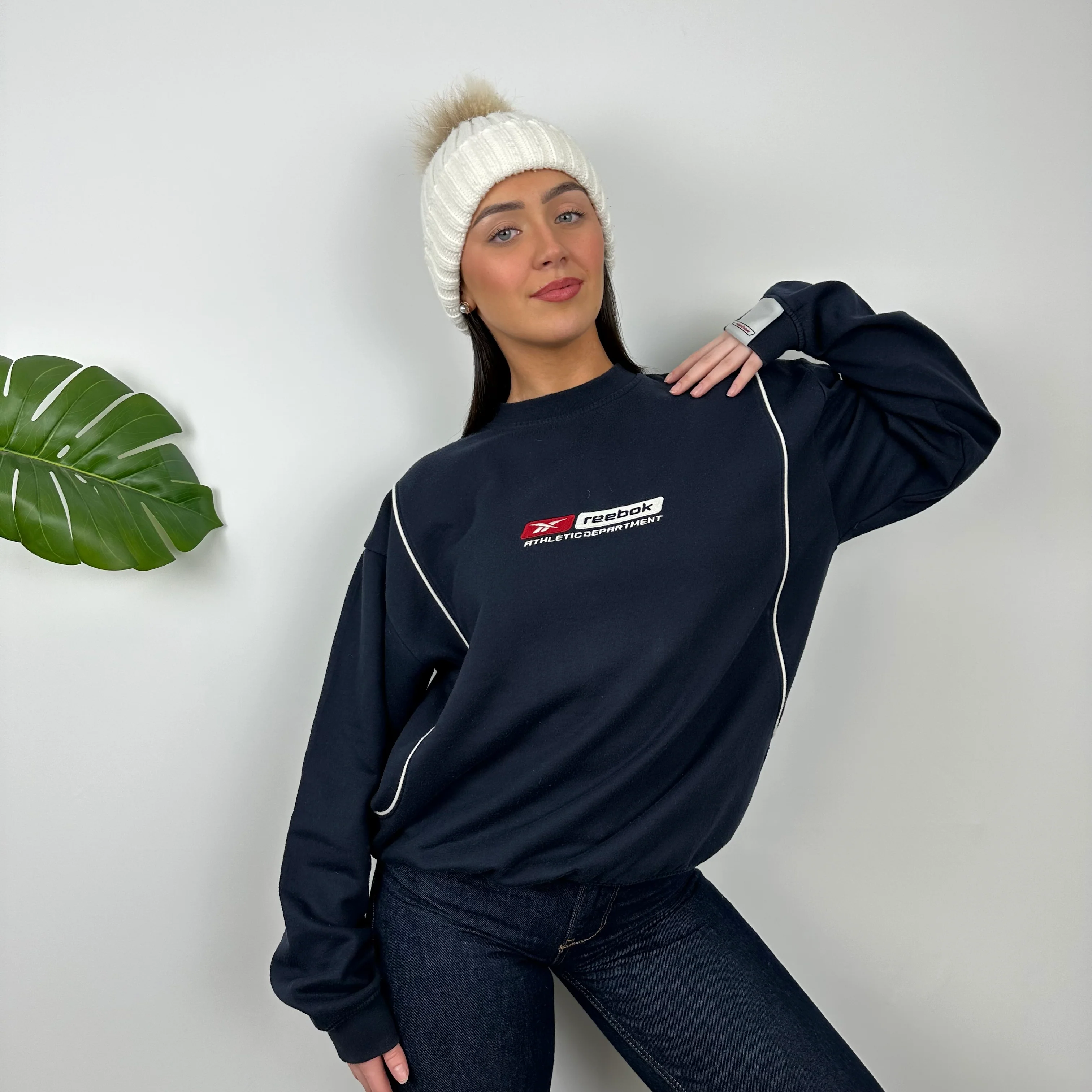 Reebok RARE Navy Embroidered Spell Out Sweatshirt (M) - Image 2