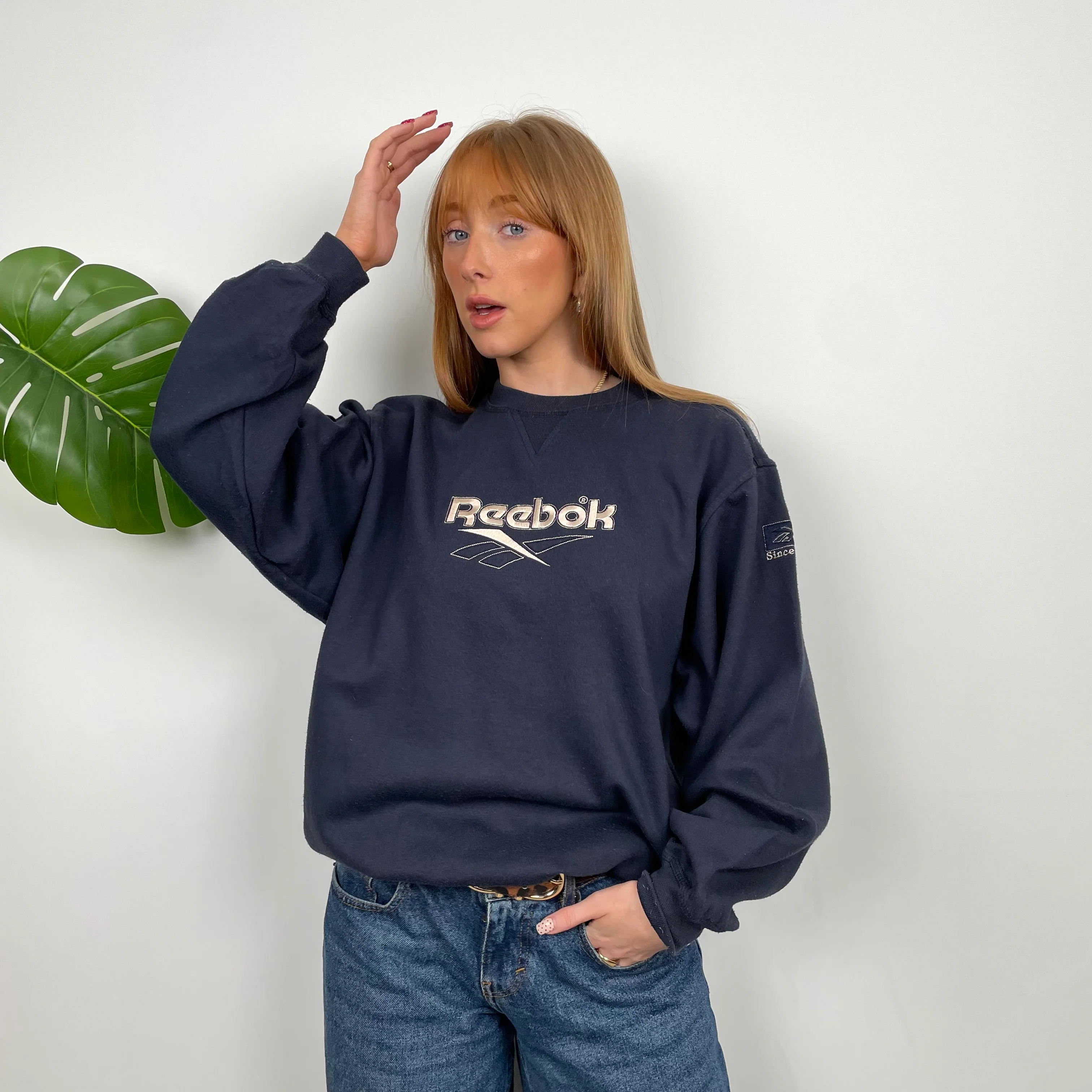 Reebok RARE Navy Embroidered Spell Out Sweatshirt (M)