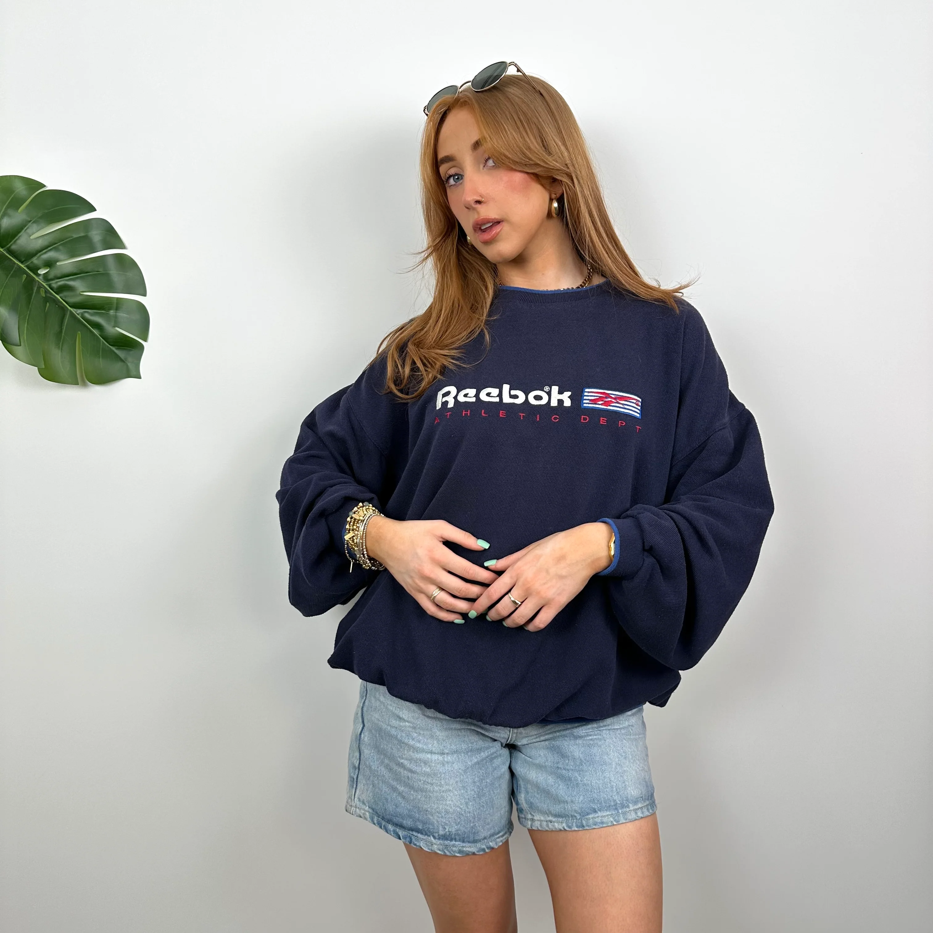 Reebok RARE Navy Embroidered Spell Out Sweatshirt (L) - Image 5