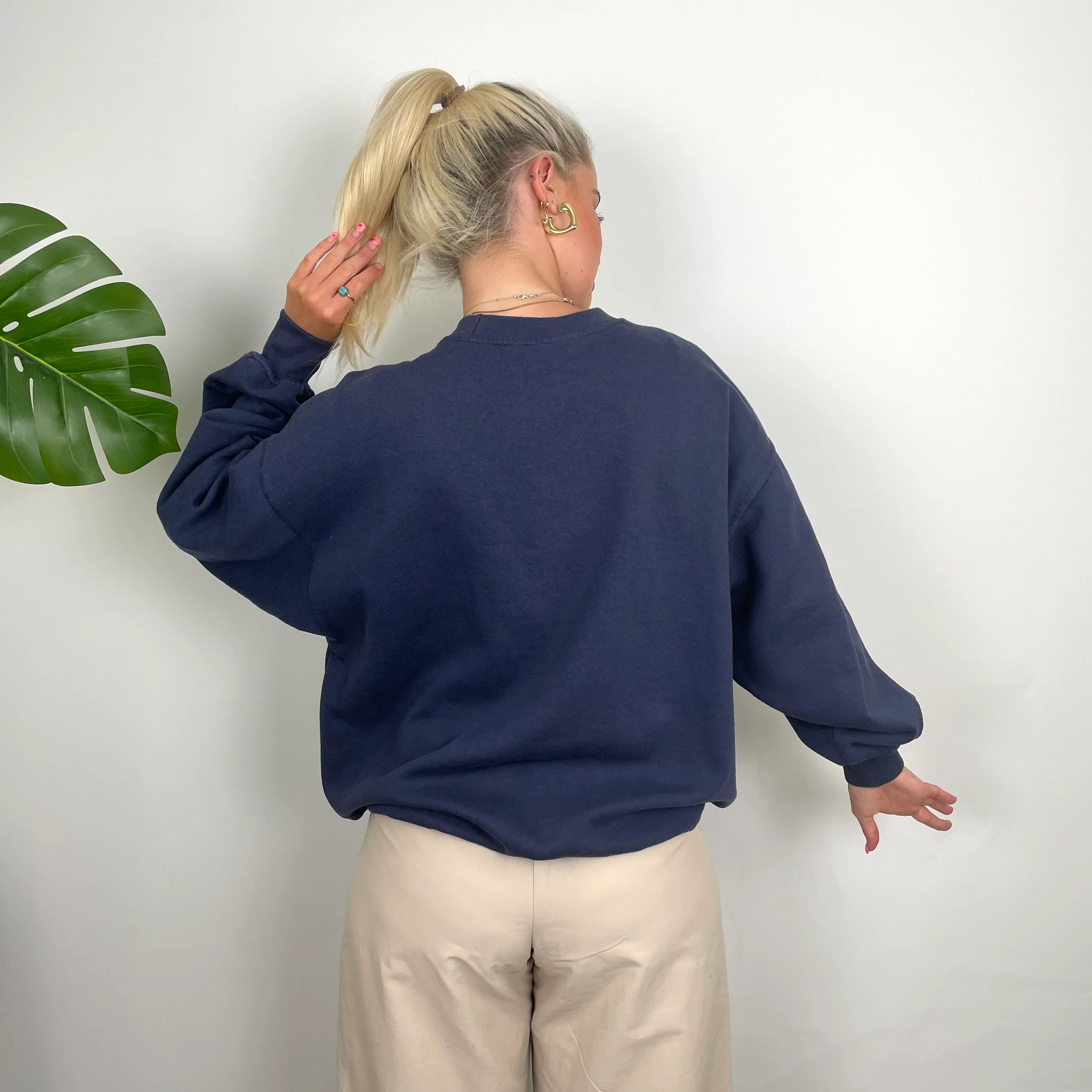 Reebok RARE Navy Embroidered Spell Out Sweatshirt (M) - Image 5