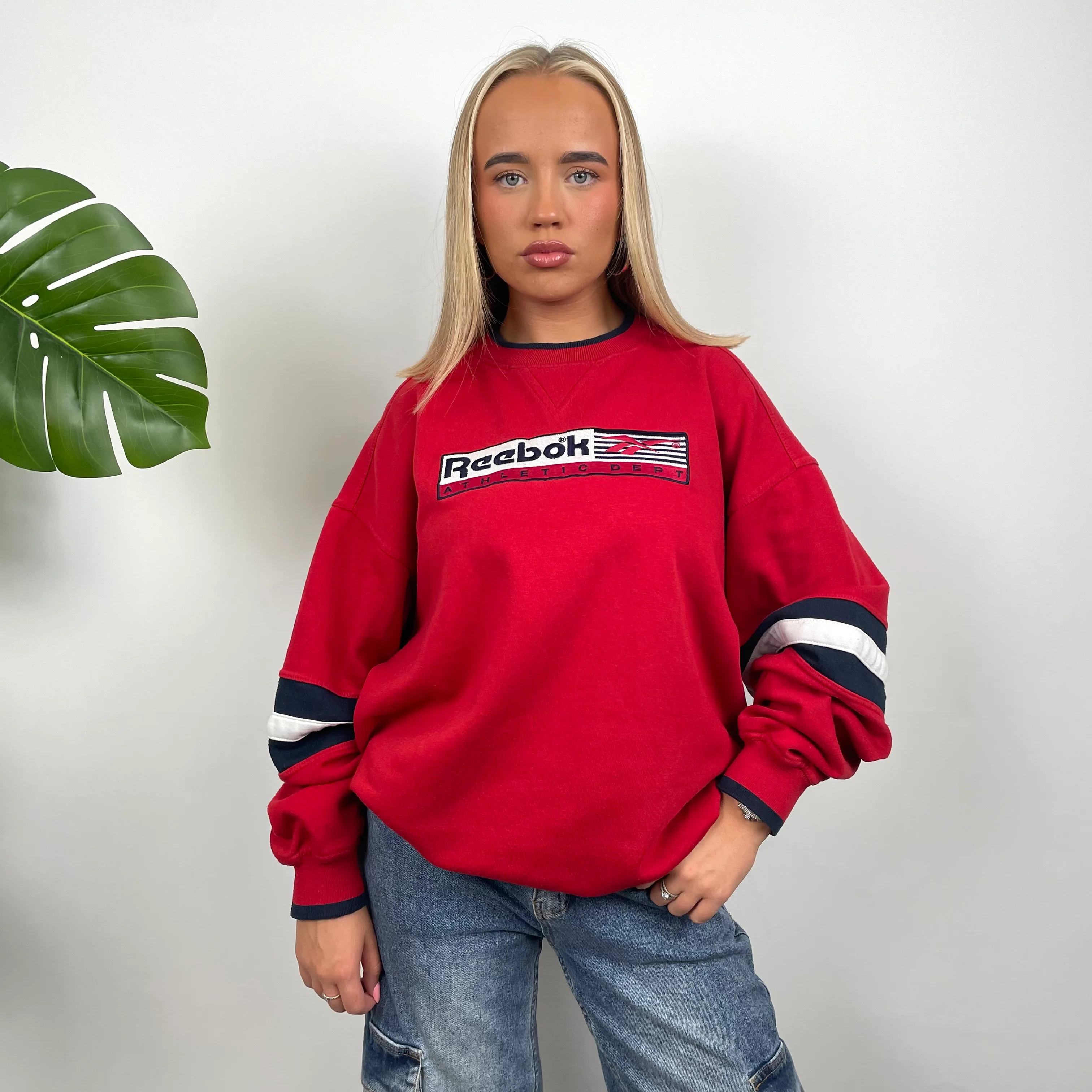 Reebok Red Embroidered Spell Out Sweatshirt (L) - Image 5