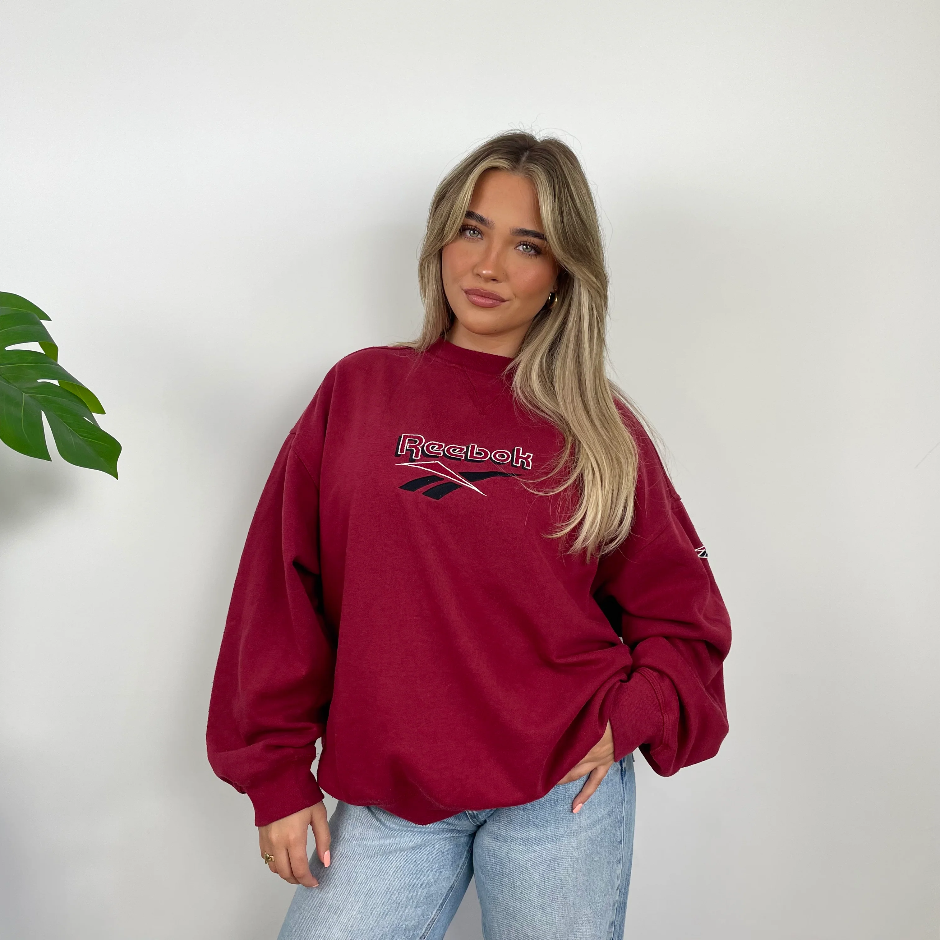 Reebok Red Embroidered Spell Out Sweatshirt (L)