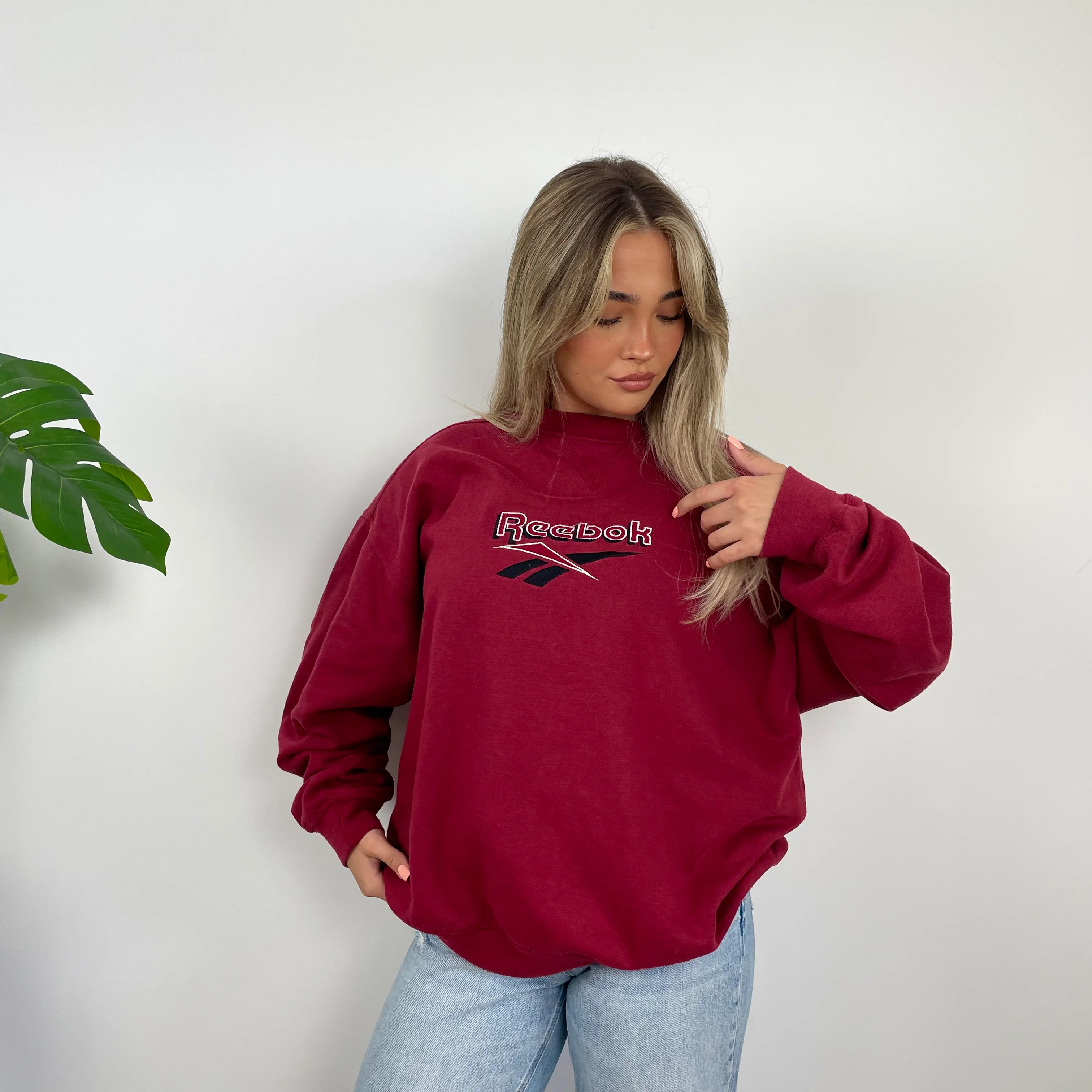 Reebok Red Embroidered Spell Out Sweatshirt (L) - Image 2