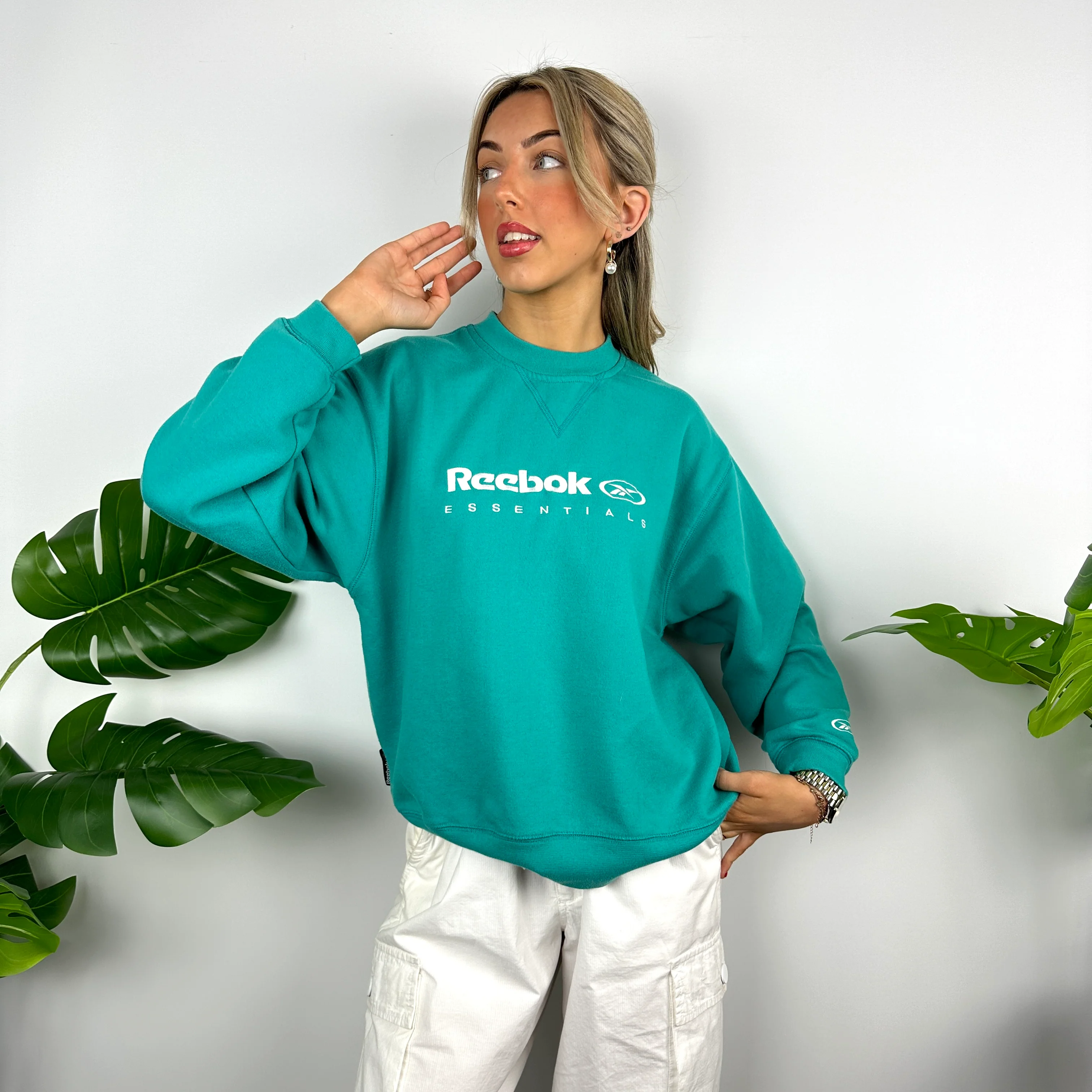 Reebok Turquoise Blue Embroidered Spell Out Sweatshirt (M) - Image 10