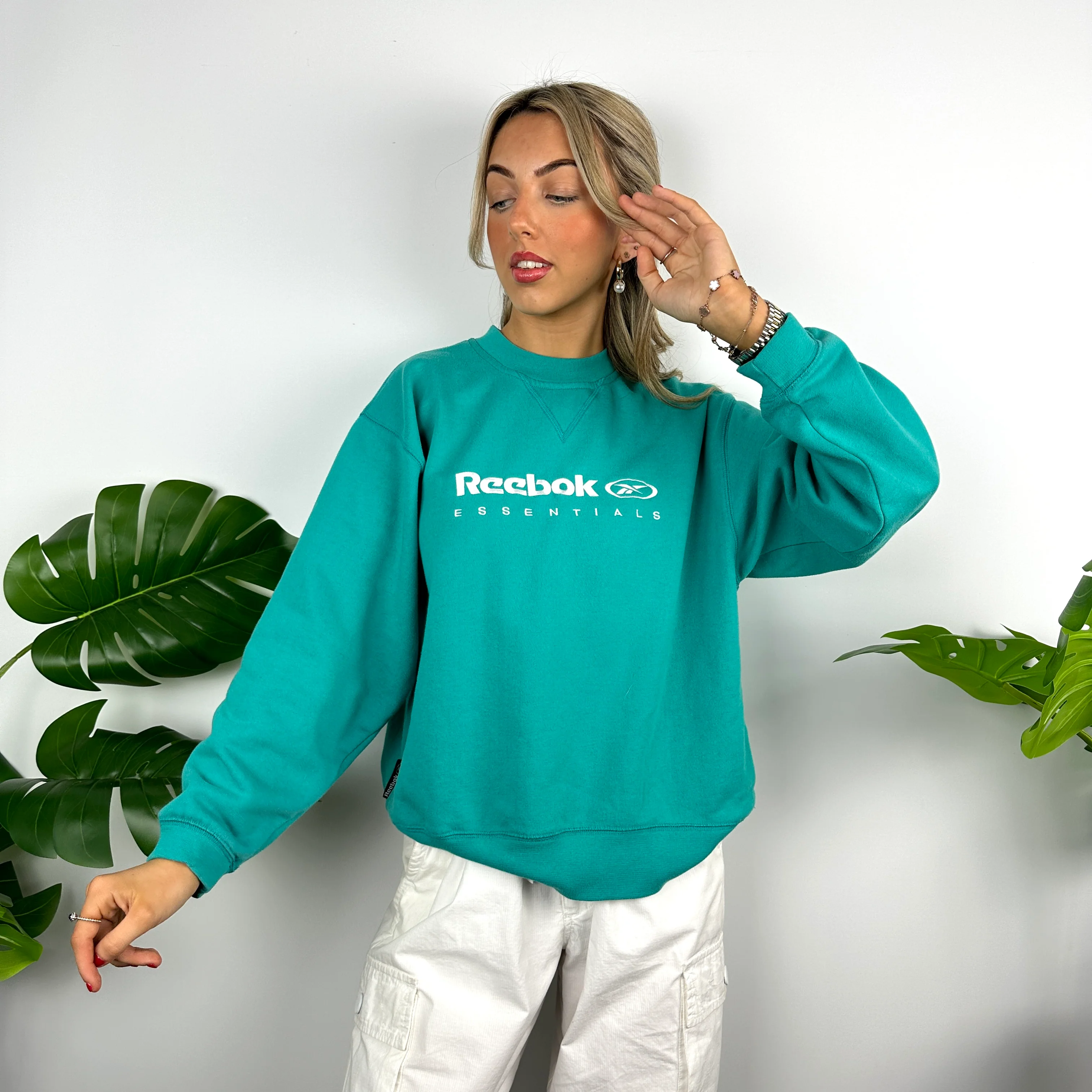 Reebok Turquoise Blue Embroidered Spell Out Sweatshirt (M) - Image 7