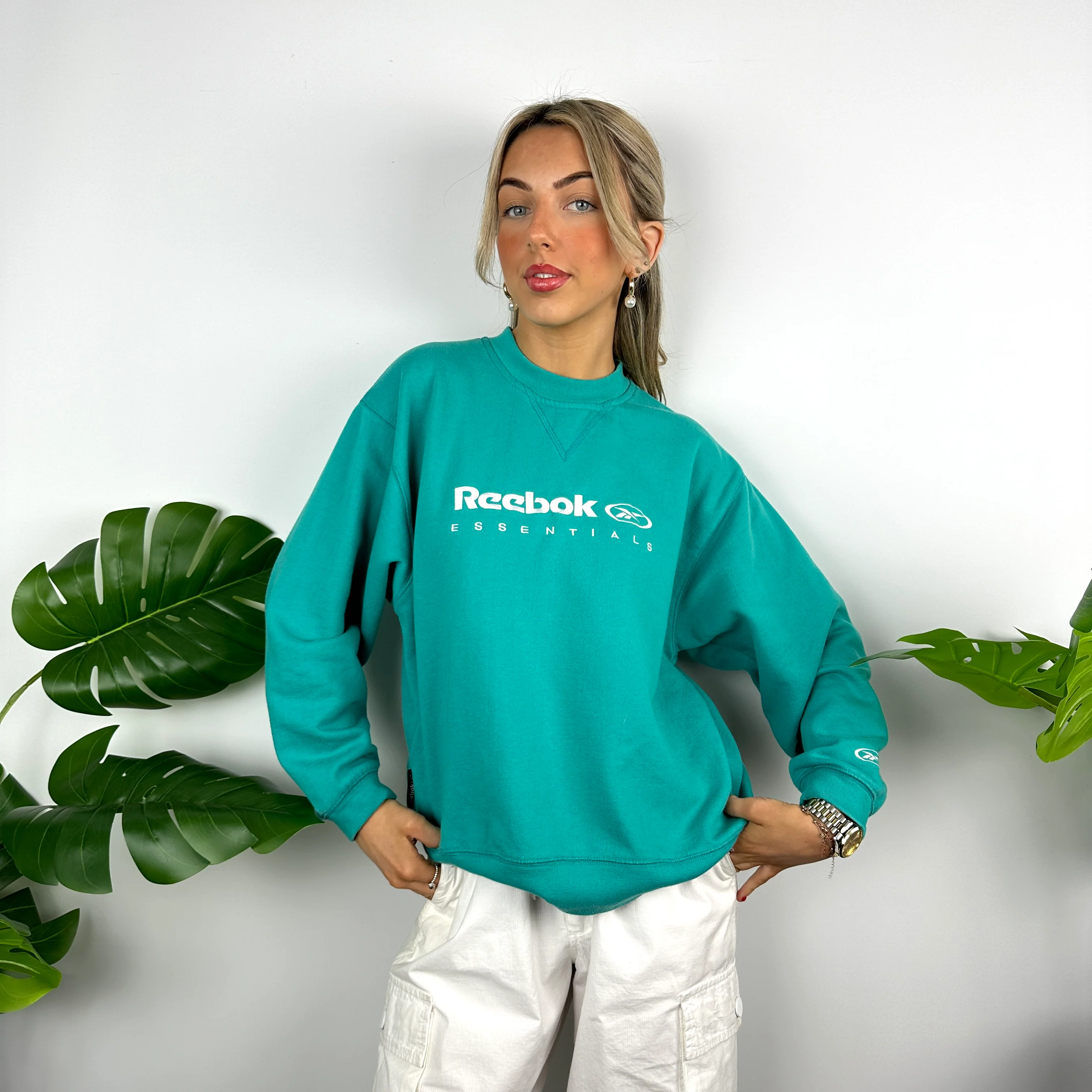 Reebok Turquoise Blue Embroidered Spell Out Sweatshirt (M) - Image 8
