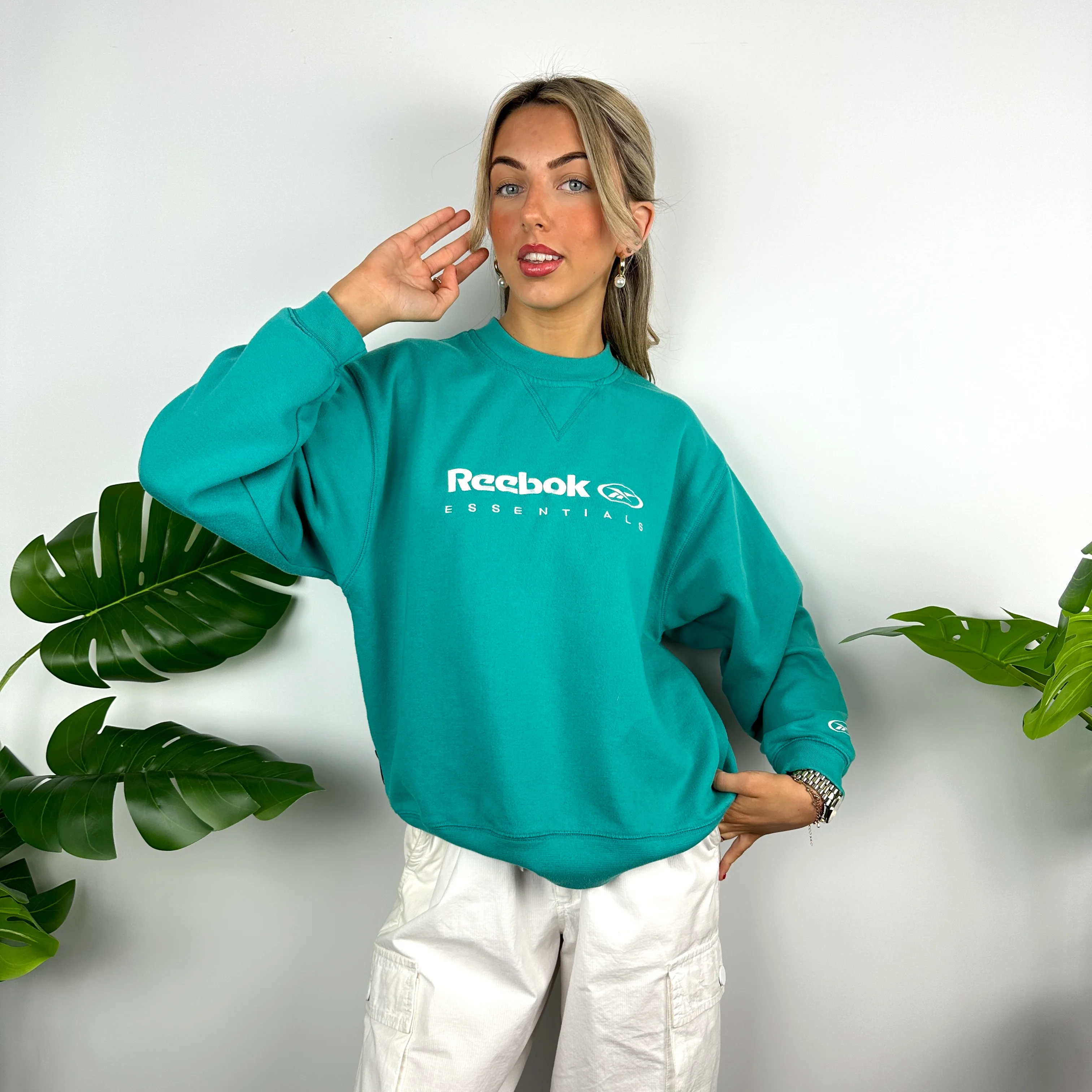 Reebok Turquoise Blue Embroidered Spell Out Sweatshirt (M) - Image 9