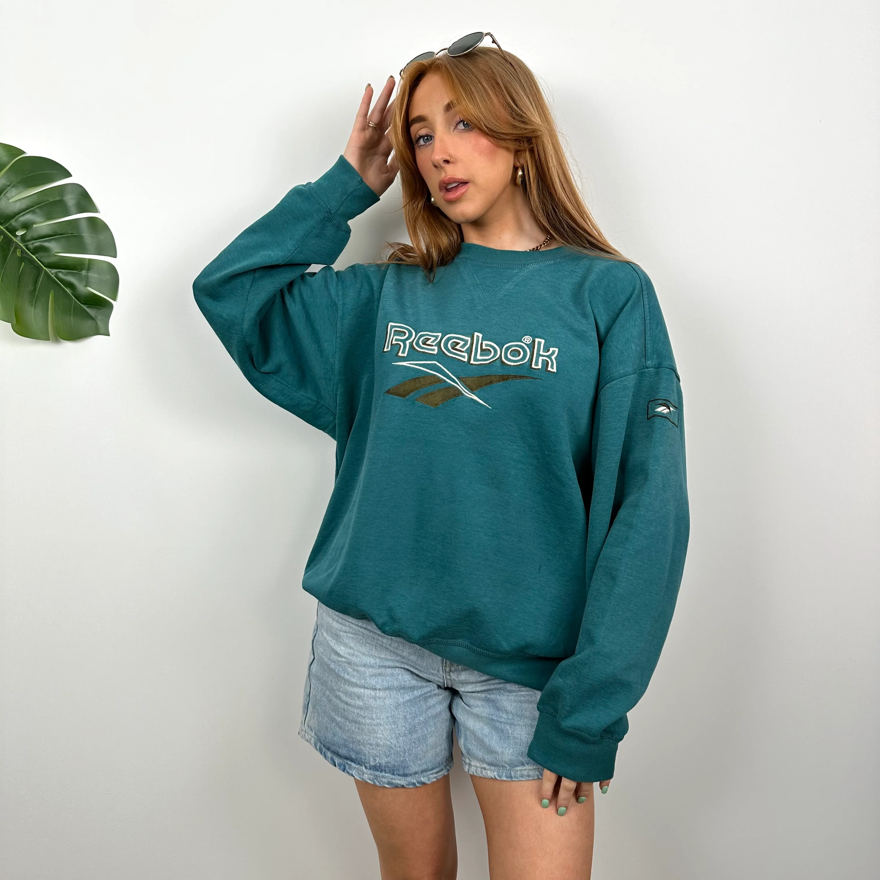 Reebok Turquoise Embroidered Spell Out Sweatshirt (M) - Image 4
