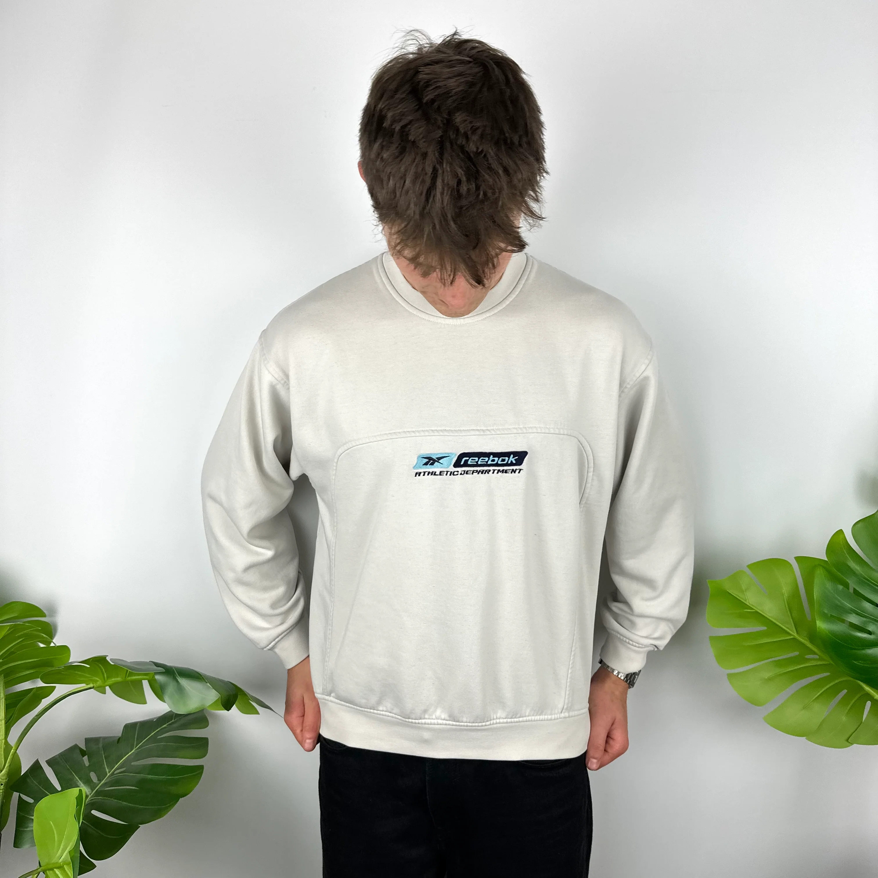 Reebok White Embroidered Spell Out Sweatshirt (M) - Image 2
