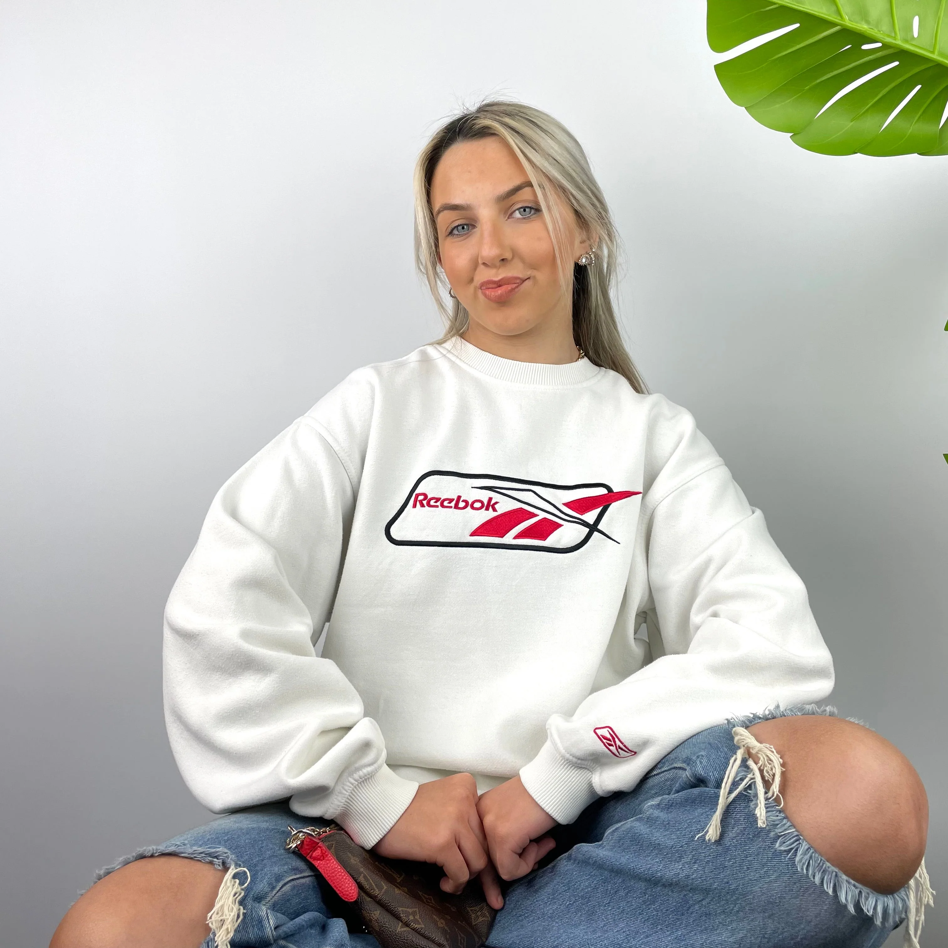 Reebok White Embroidered Spell Out Sweatshirt (L) - Image 2