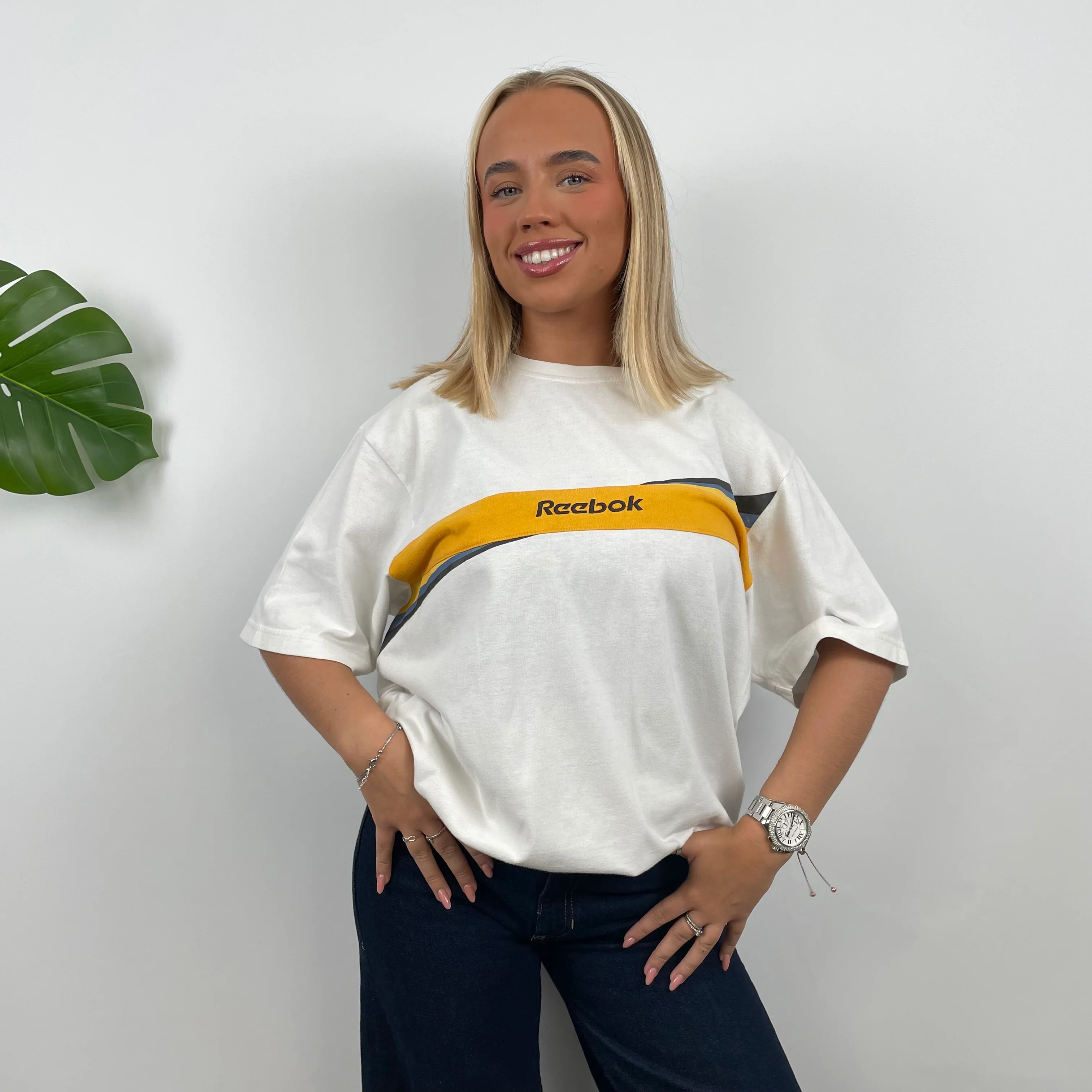Reebok White Embroidered Spell Out T Shirt (L) - Image 6