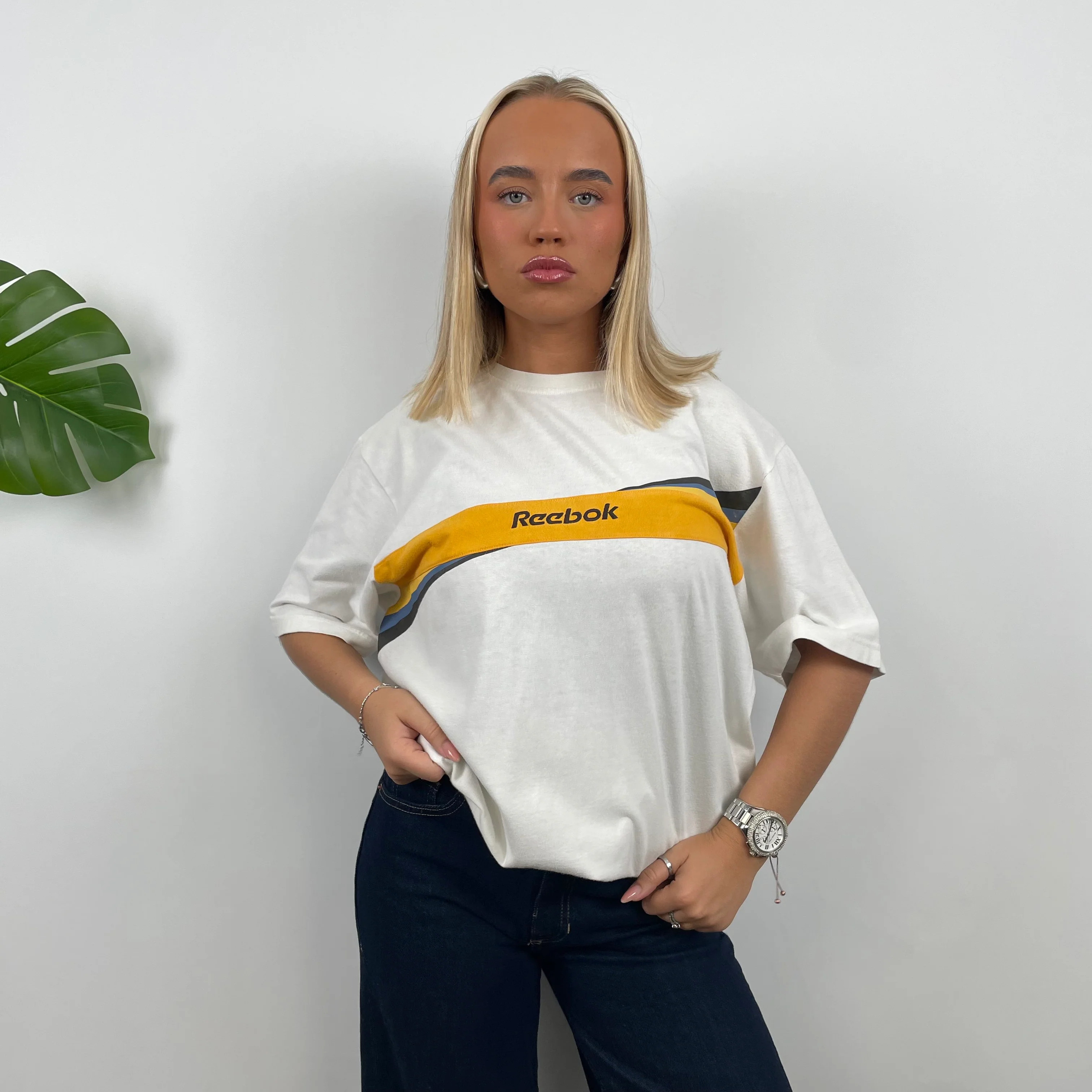 Reebok White Embroidered Spell Out T Shirt (L) - Image 7