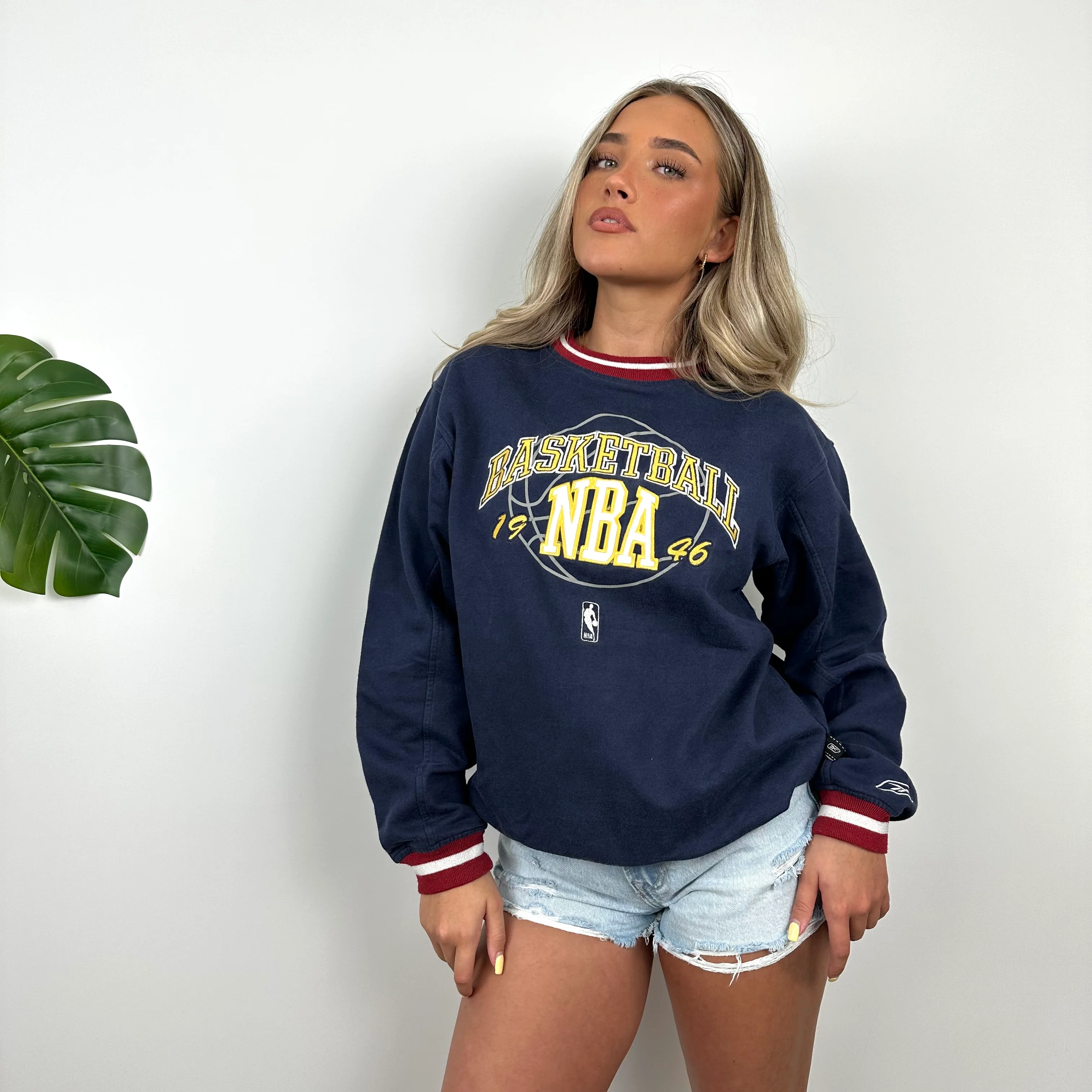 Reebok x Basketball NBA Navy Embroidered Spell Out Sweatshirt (S) - Image 4