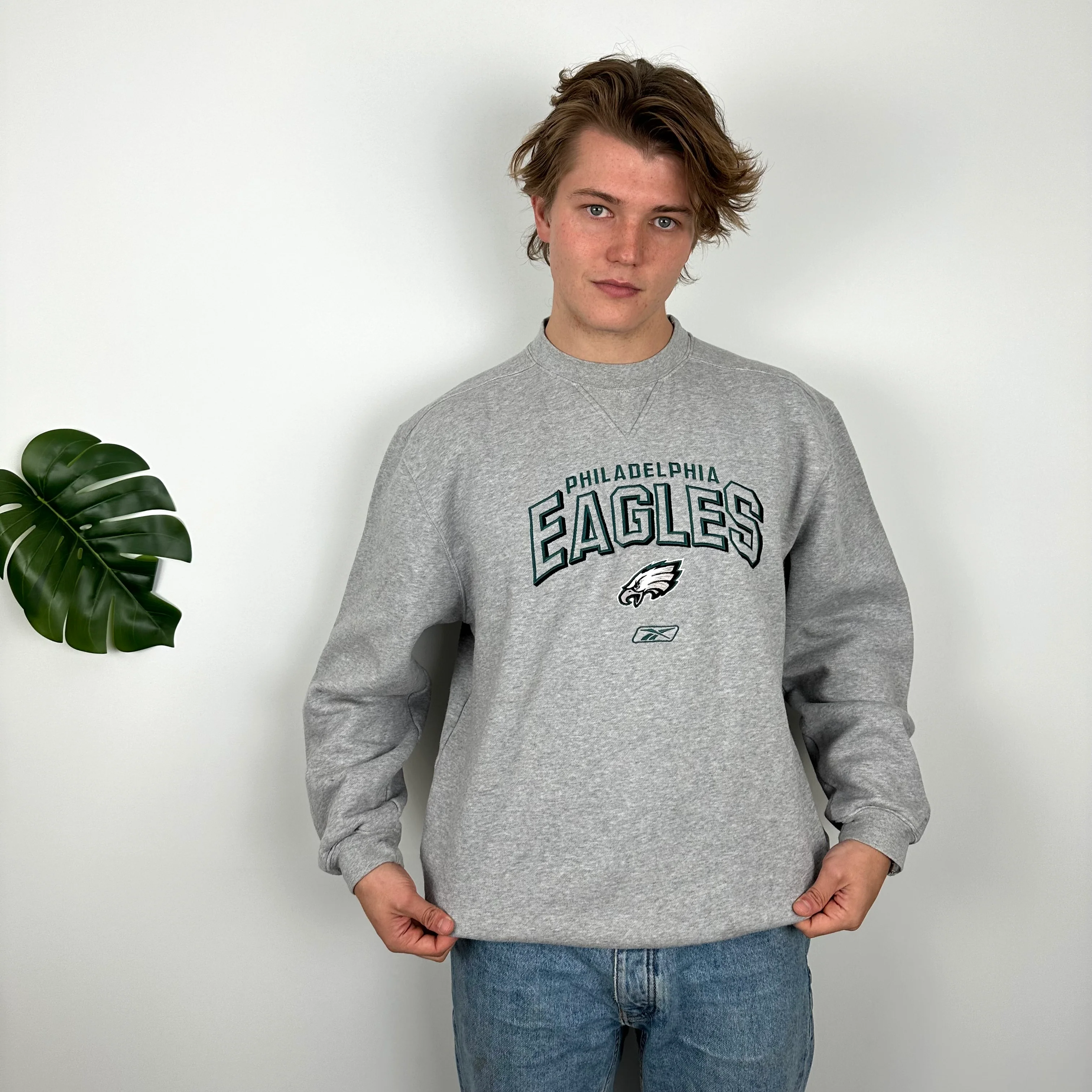 Reebok x Philadelphia Eagles NFL Grey Embroidered Spell Out Sweatshirt (L) - Image 3