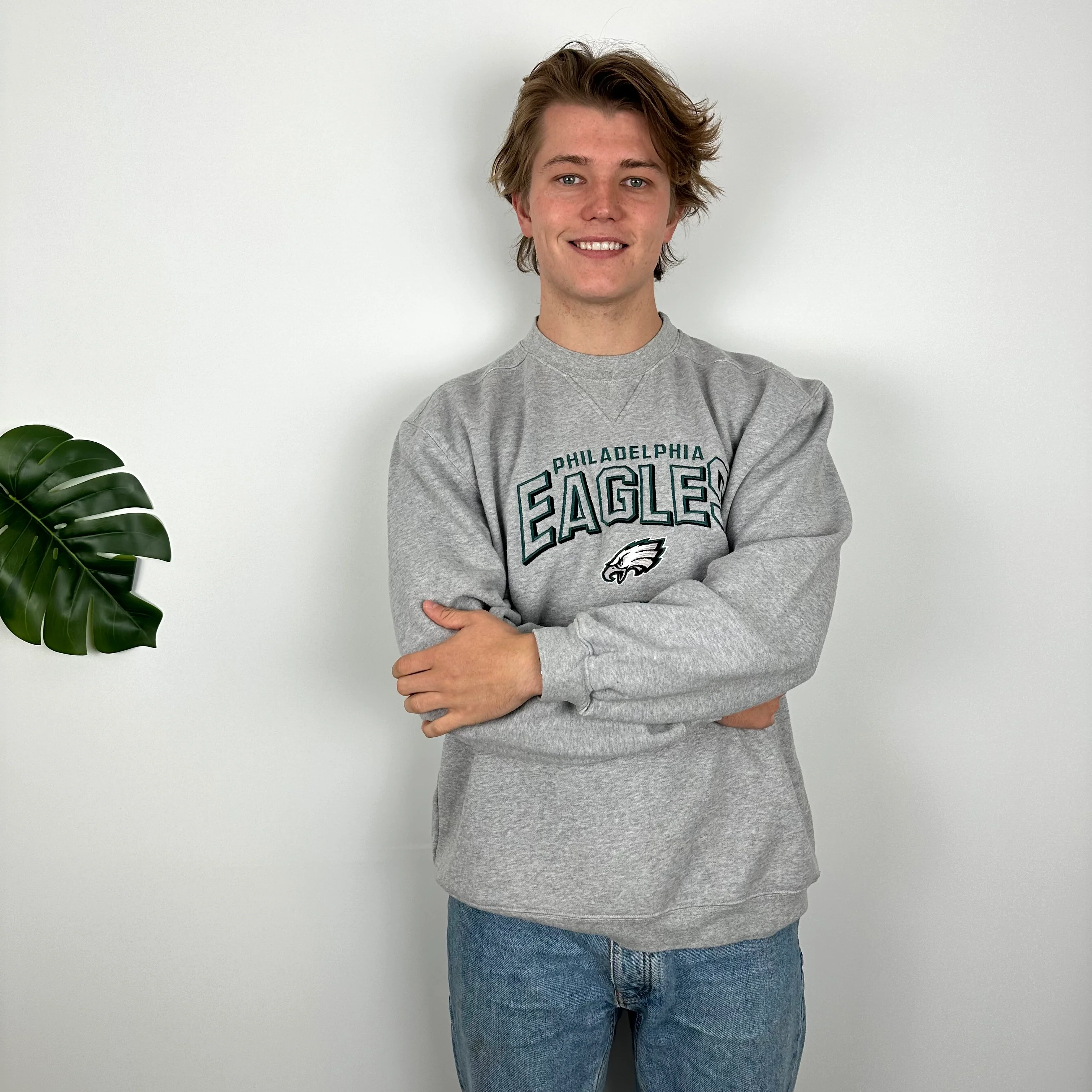 Reebok x Philadelphia Eagles NFL Grey Embroidered Spell Out Sweatshirt (L) - Image 4