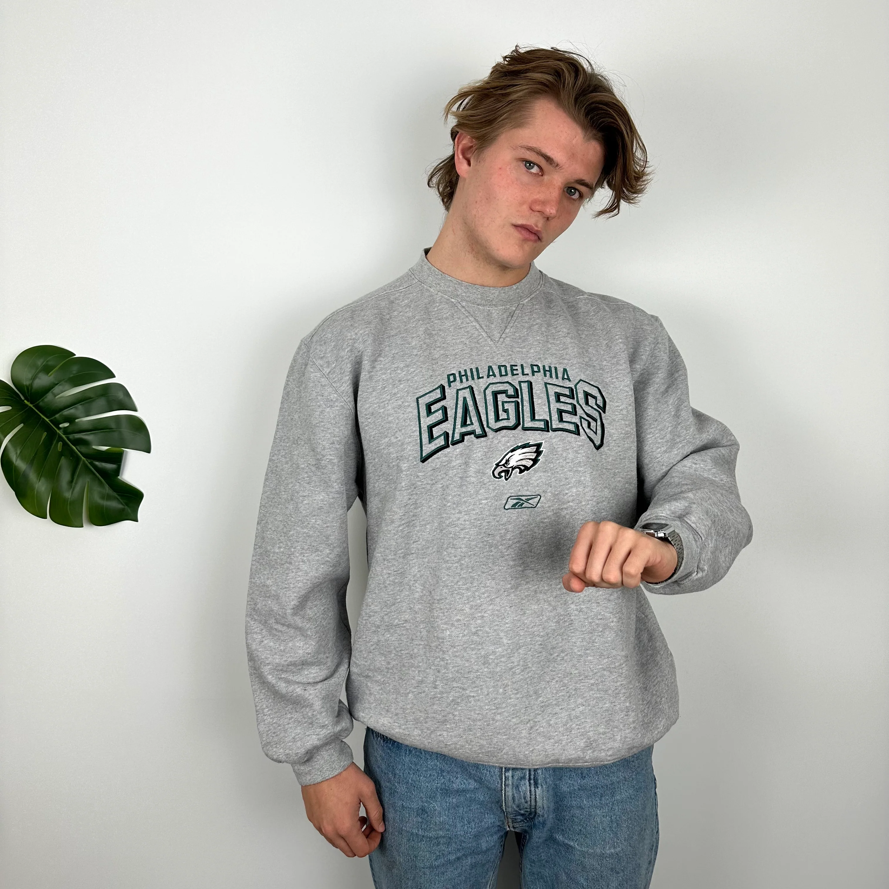 Reebok x Philadelphia Eagles NFL Grey Embroidered Spell Out Sweatshirt (L) - Image 5